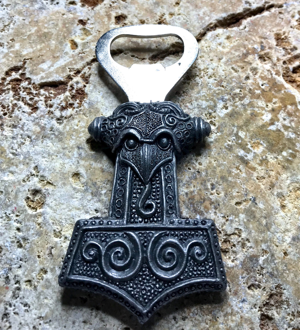 Thor's Hammer Bottle Opener, Hand Painted Resin | Medieval Norse Barware, Mjolnir Viking Bottle Opener | Fantasy Gothic Barware Gift
