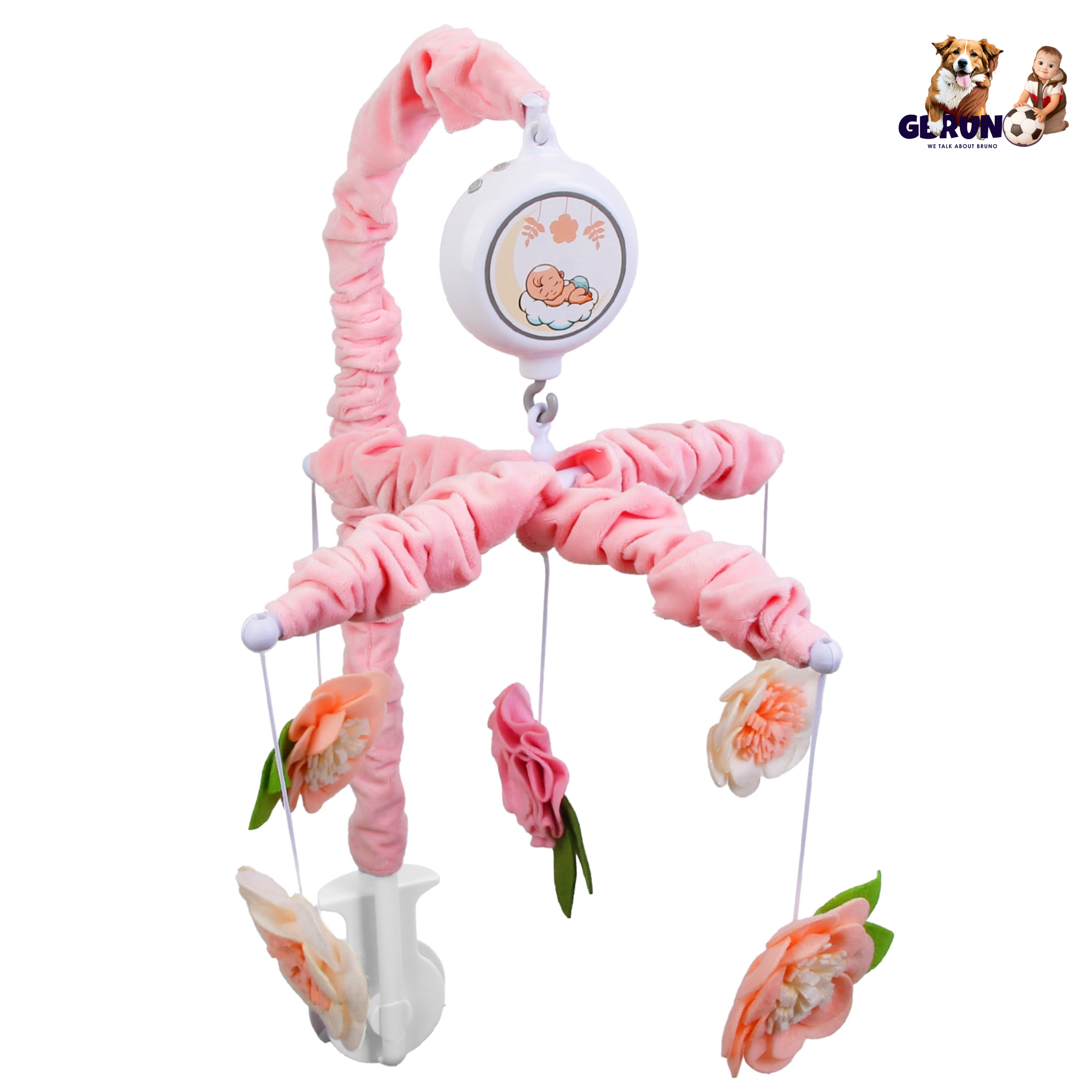 Musical Crib Mobile for Girls Baby Musical Crib Bed Bell Nursery Mobile with 12 Melodies 5 Flower Rattles 3 Modes Volume Adjustment Newborn Gift