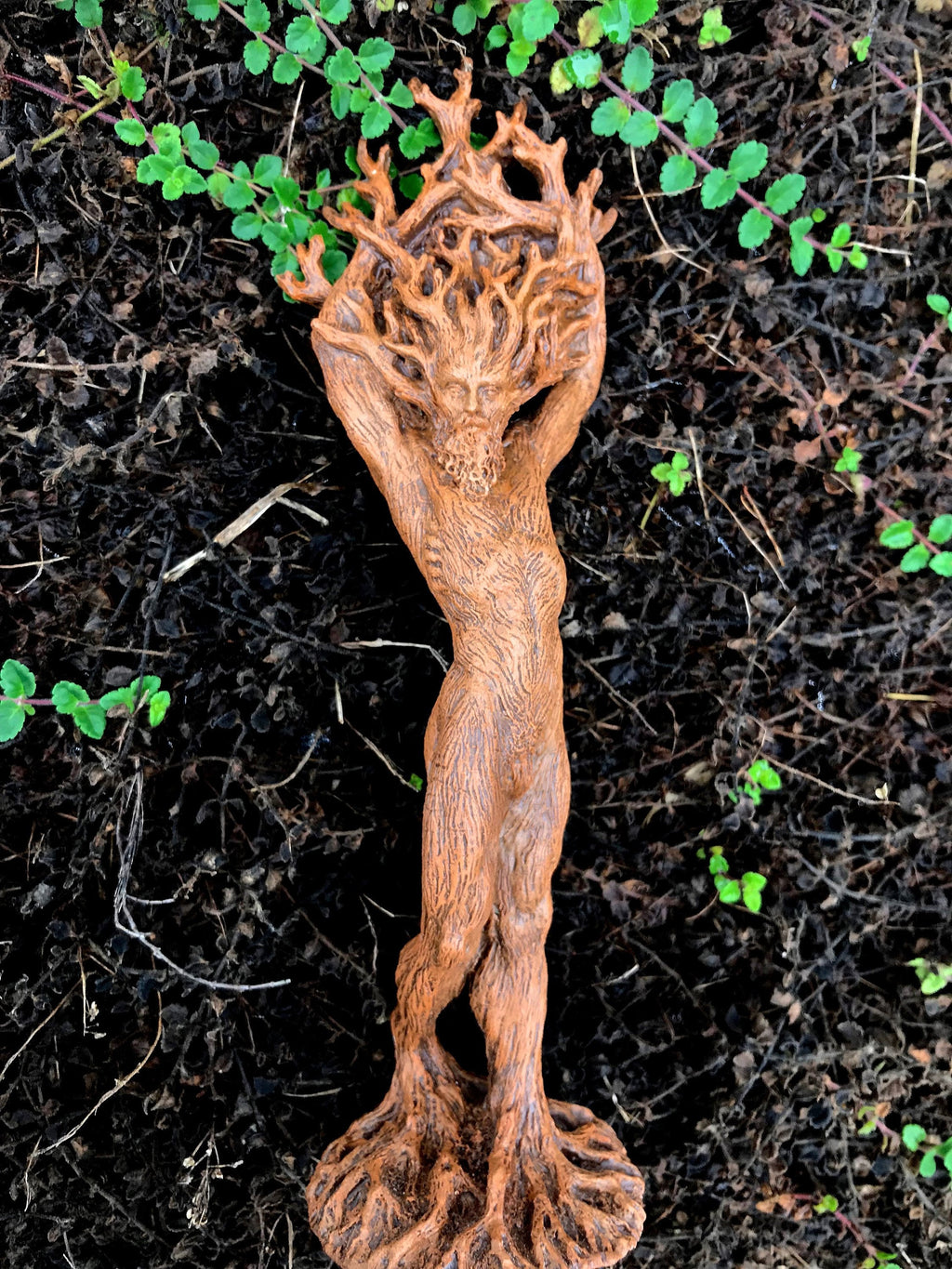 Green Man/ Cernunnos Hand Painted Resin Sculpture | Mythical Forest Creature Figurine | 9” Woodland God Altar Statue for Nature Lovers