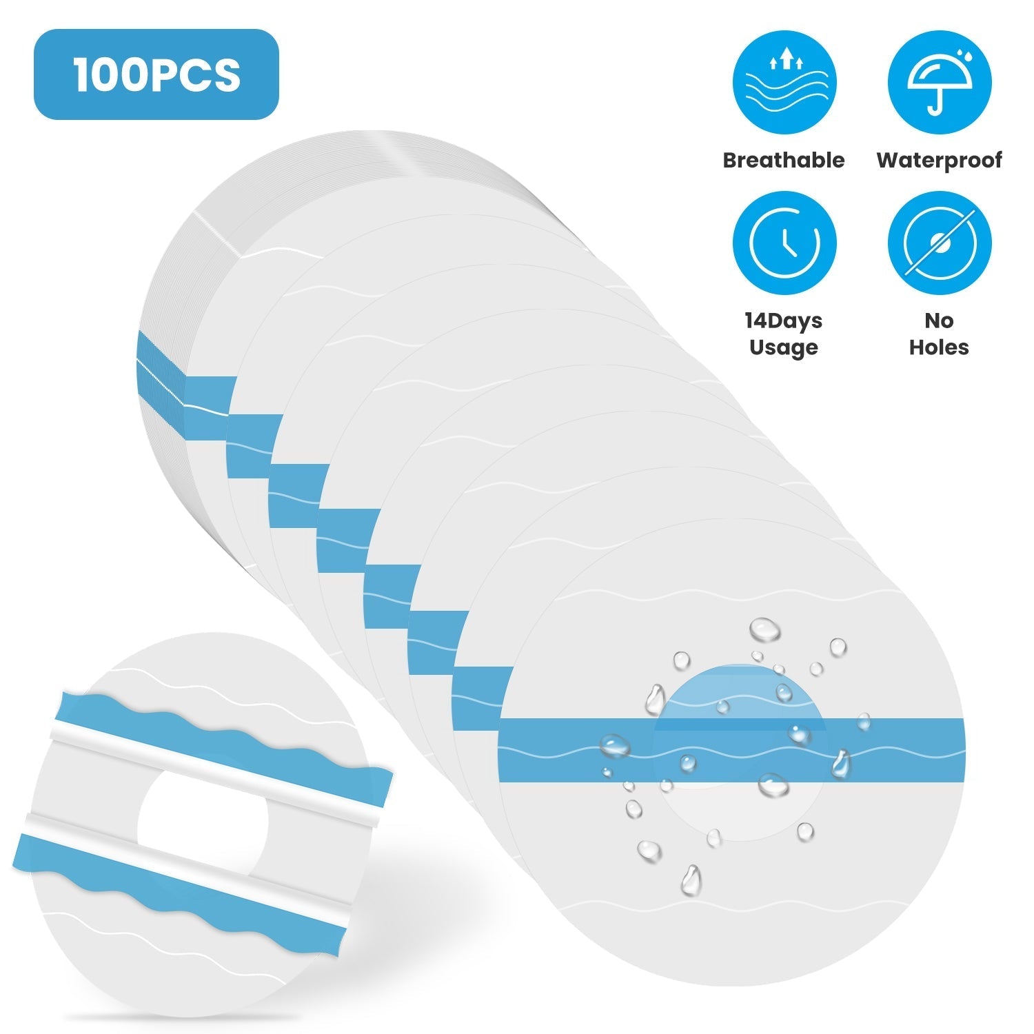 100Pcs Sensor Covers for Libre Waterproof Sweatproof Strong Stick Transparent Invisible Adhesive Patches No Glue Hole On The Center Long Lasting Tape