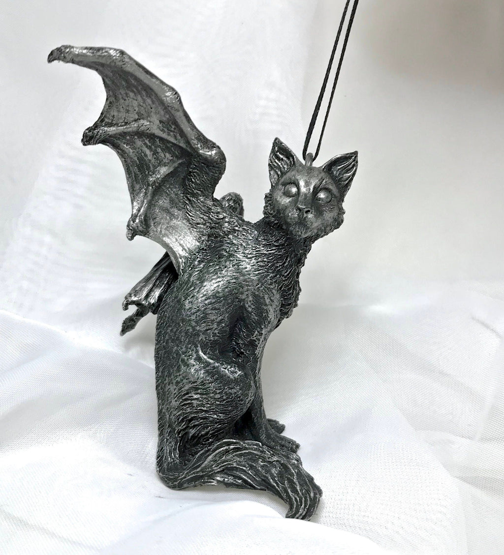 Fairy Cat: Witch’s Familiar Ornament, Hand Painted Resin Sculpture | Pagan Folklore Cat Figurine | Witchy Cat Art for Gothic Holiday Decor