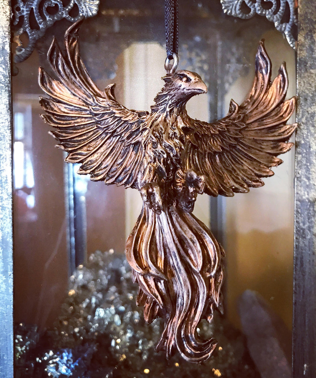 Phoenix Ornament, Hand Painted Resin Sculpture | Mythical Creature Figurine | Legendary Flaming Phoenix Figurine Fantasy Art Ornament Decor