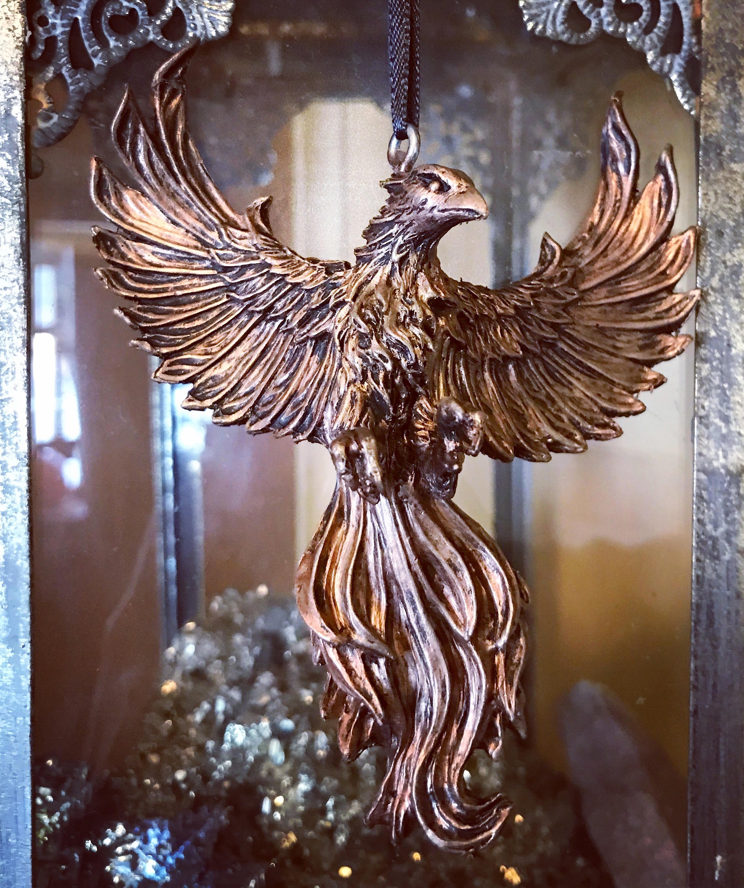 Phoenix Ornament, Hand Painted Resin Sculpture | Mythical Creature Figurine | Legendary Flaming Phoenix Figurine Fantasy Art Ornament Decor