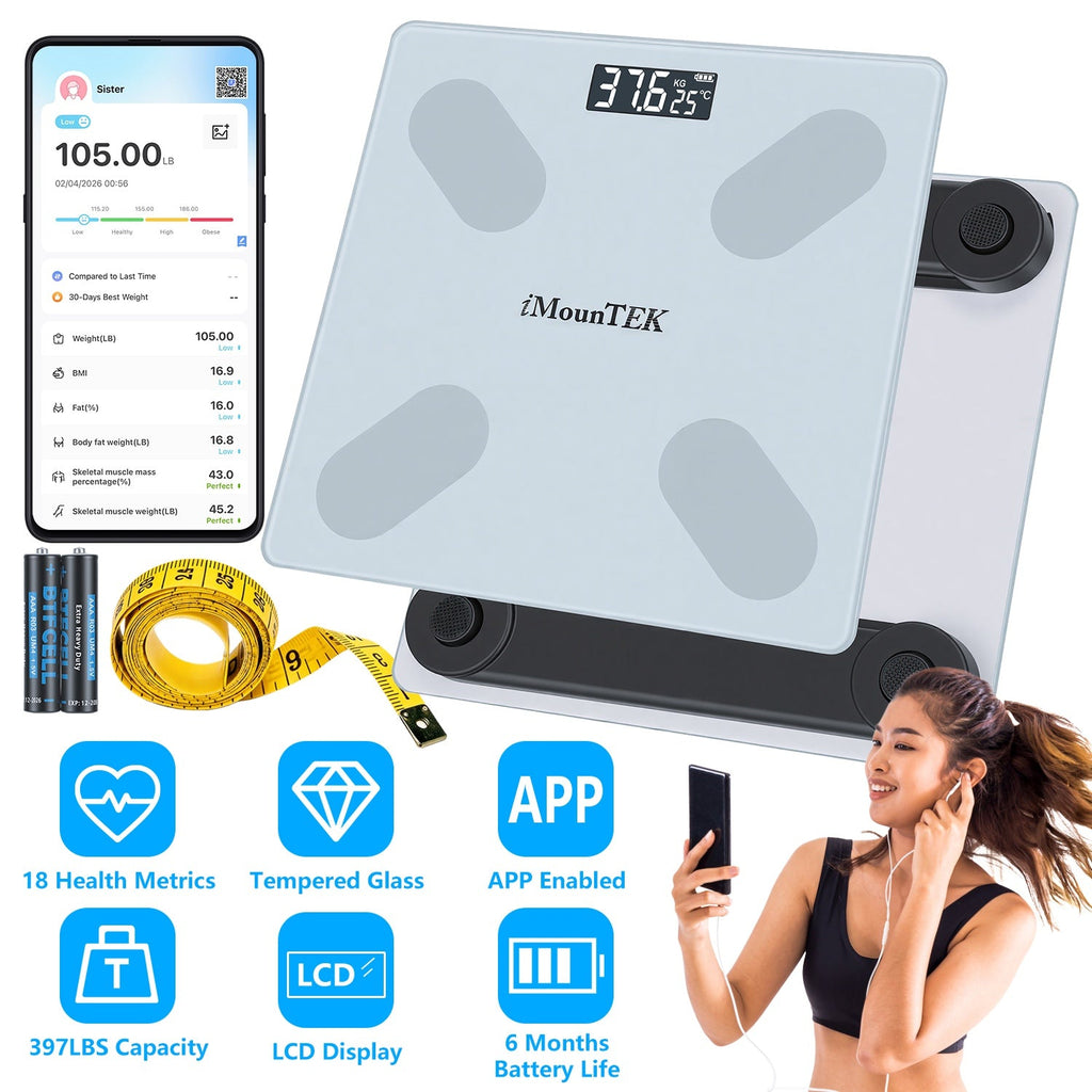 Smart Digital Scale For Body Weight High Accuracy BMI Weight Scale Full Body Composition Analysis Sync with APP 4mm Tempered Glass 397LBS Capacity LCD
