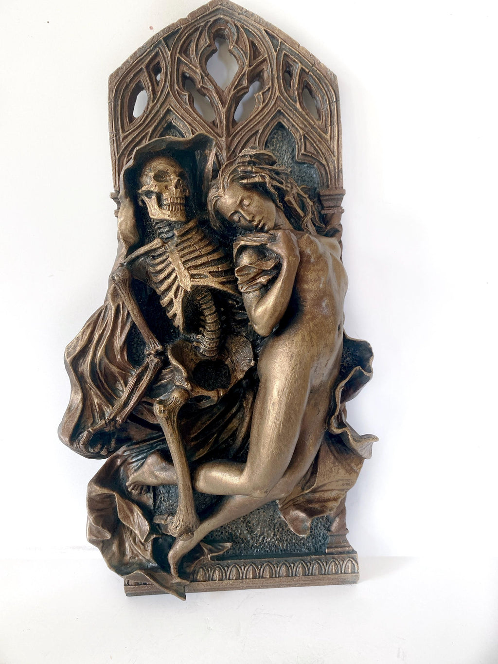 Death and the Maiden Wall Plaque, Hand Painted Resin Sculpture | Gothic Medieval Wall Art |  Classical Death Statue for Gothic Home Decor