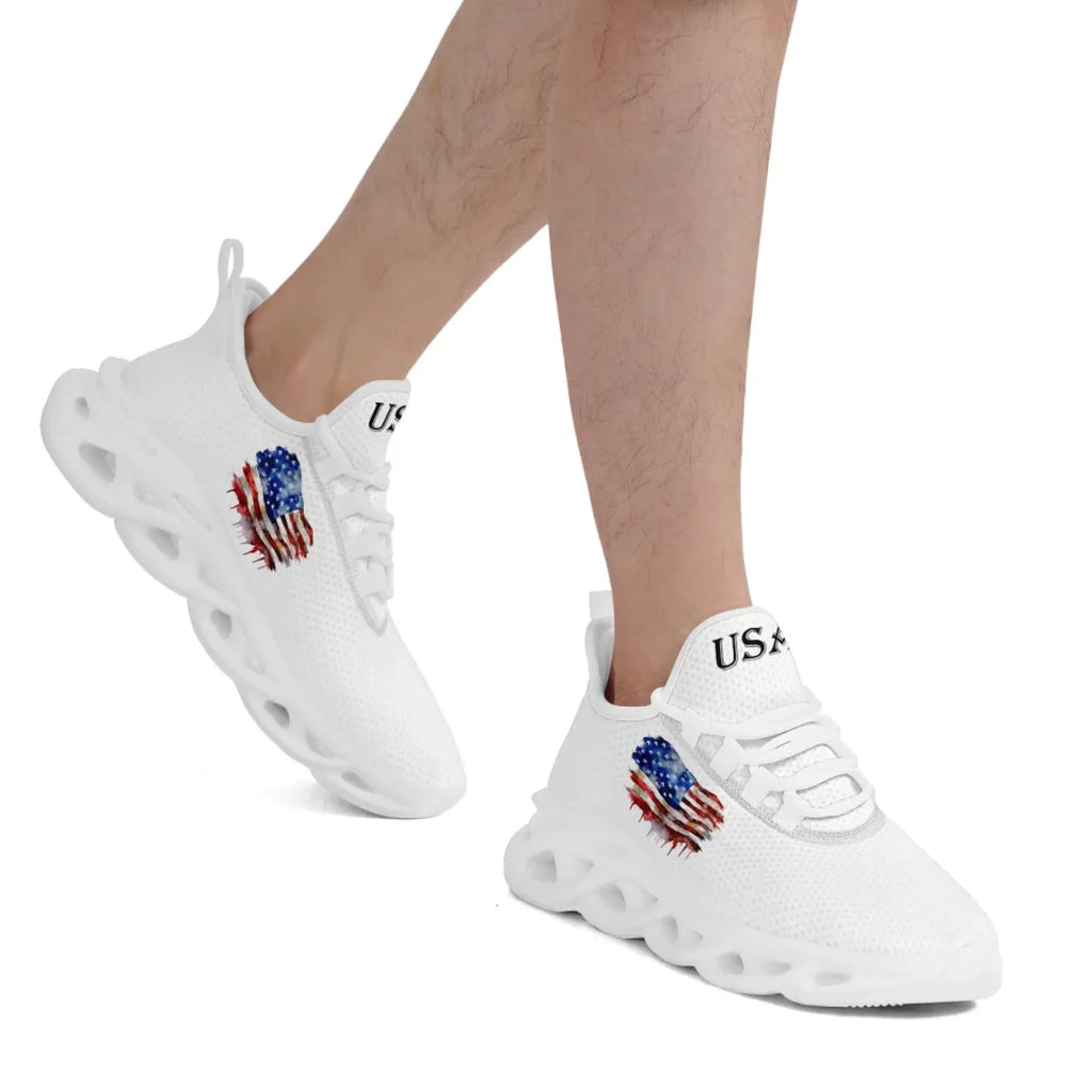 Personalized America Flag Sneakers, Custom Breathable Patriotic Shoes, Unisex Lace Up Shoes