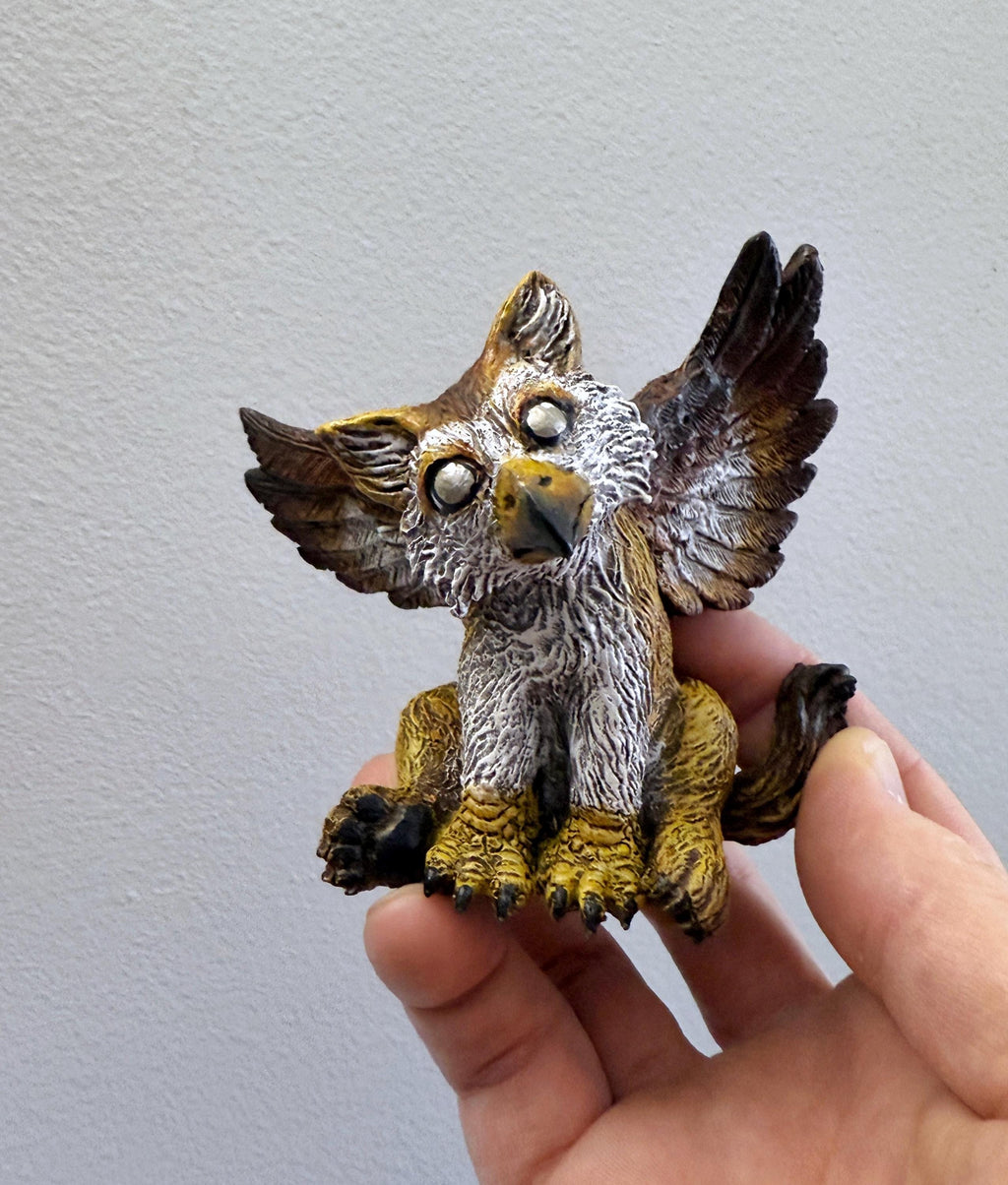 Baby Griffin Statue, Full Color Resin Sculpture | Mythical Creature Figurine | Unique Legendary Baby Griffin Figurine. Fantasy Art Gift