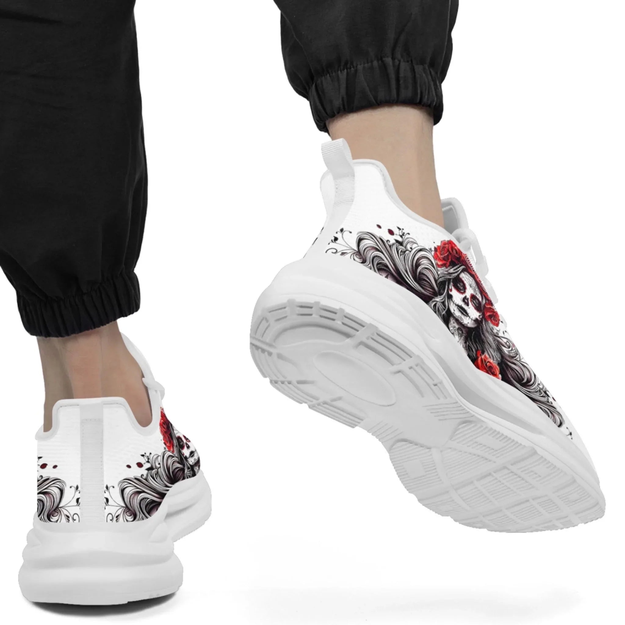 Personalized Flag with Skull Print Sneakers, Custom Breathable and Comfortable Lace Up Shoes