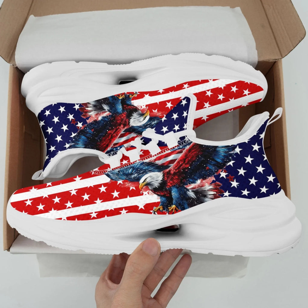 Personalized America Flag Sneakers, Custom Breathable Gym Shoes, Patriotic and Pride Walking Shoes