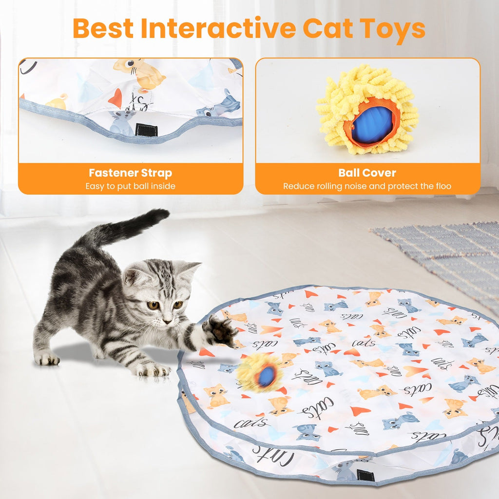 Cat Toys Ball Fast Rolling in Pouch Rechargeable Motion Activated Interactive Cat Toys for Indoor Cats Hide And Seek Mouse Catching Game