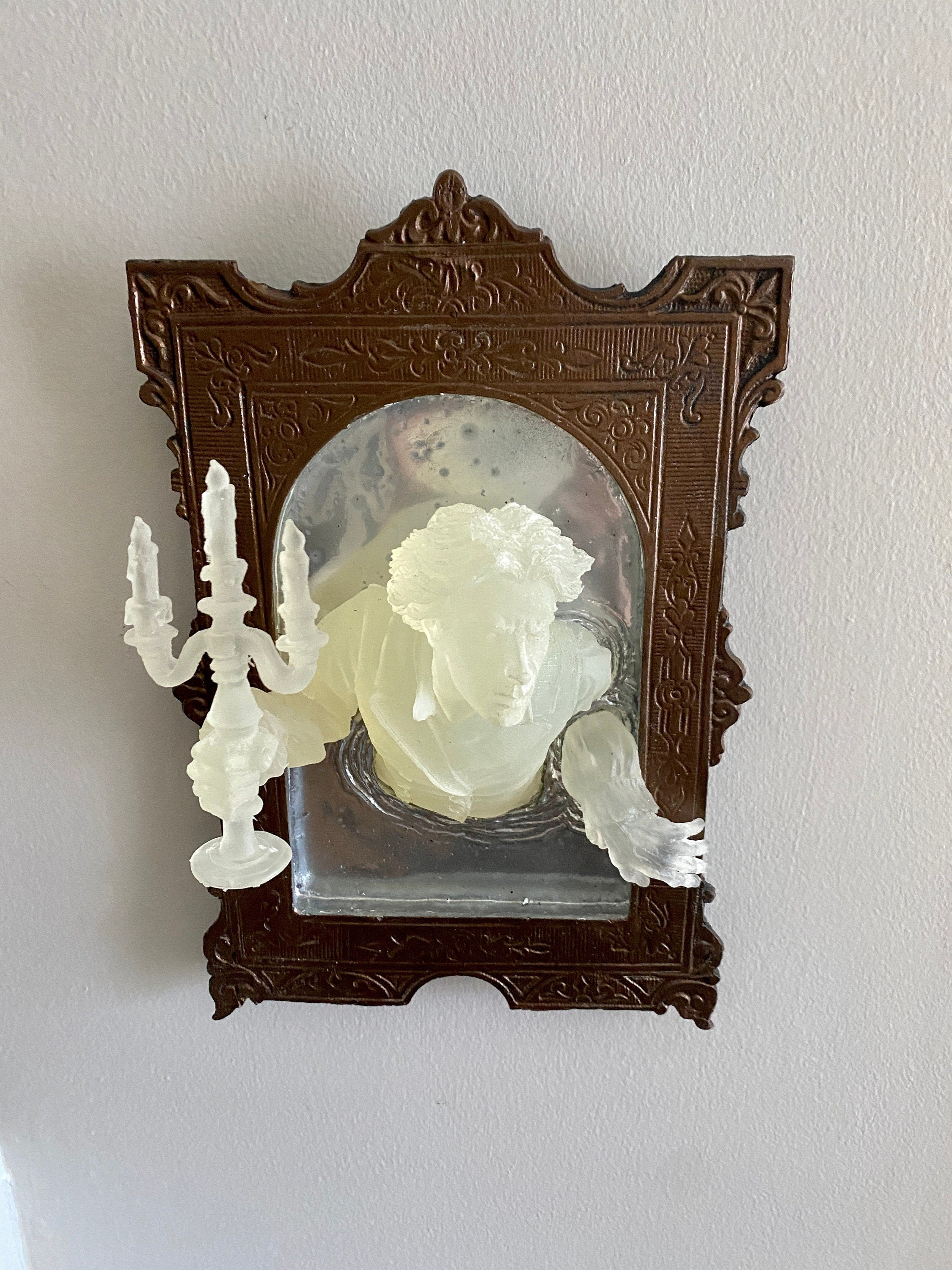 Gentleman Ghost in the Mirror Wall Plaque, Large Version, Glow in the Dark | Victorian Gothic Wall Art | for Halloween and Spooky Home Decor