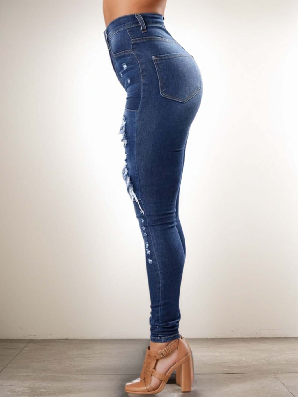 Women's Ripped High Waist Jeans – Trendy Distressed Denim Pants