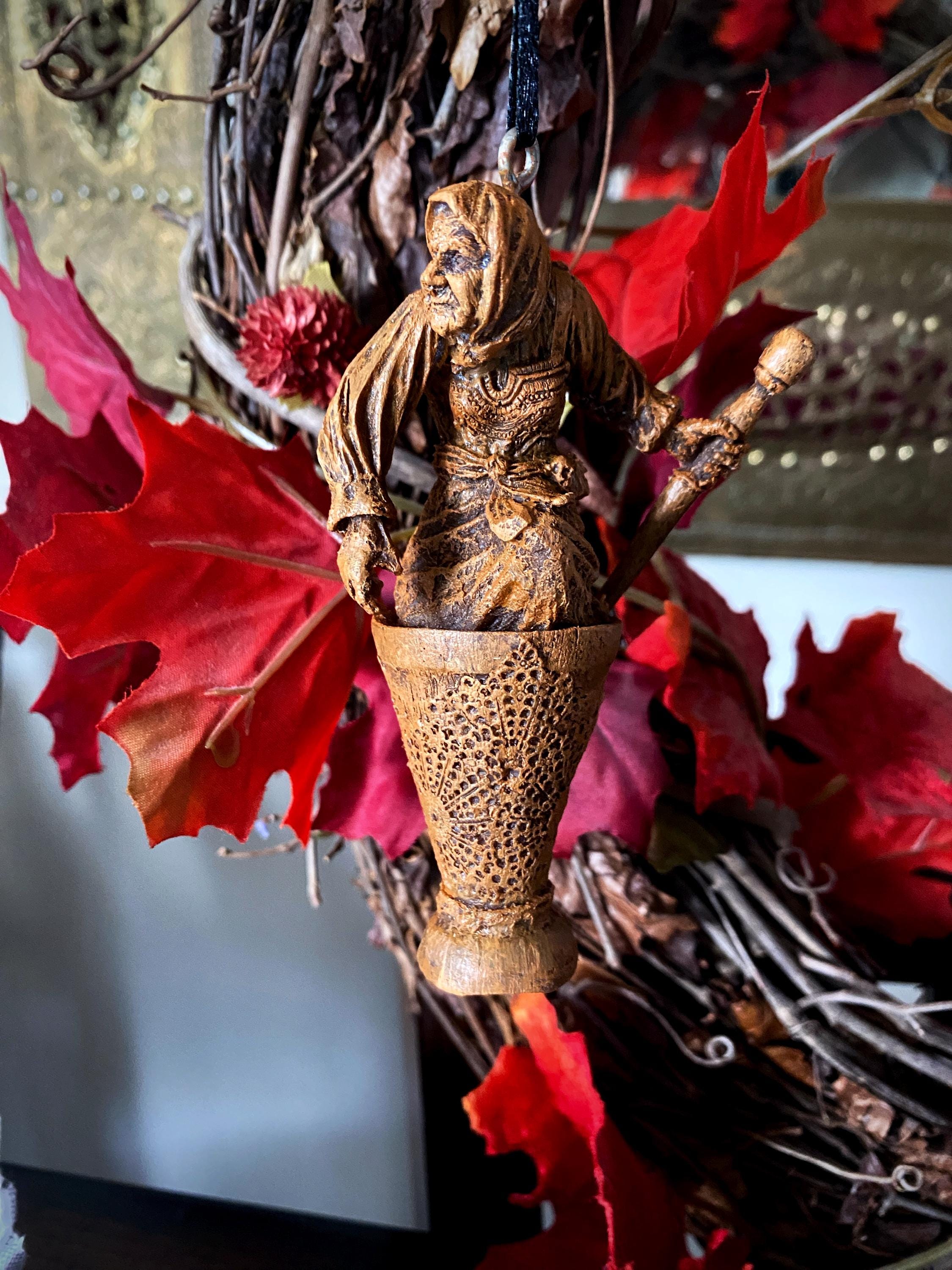 Baba Yaga, the Russian Witch Ornament, Hand Painted Resin Sculpture | Slavic Folklore Crone Figurine |  Baba Yaga Art for Witchy Home Decor