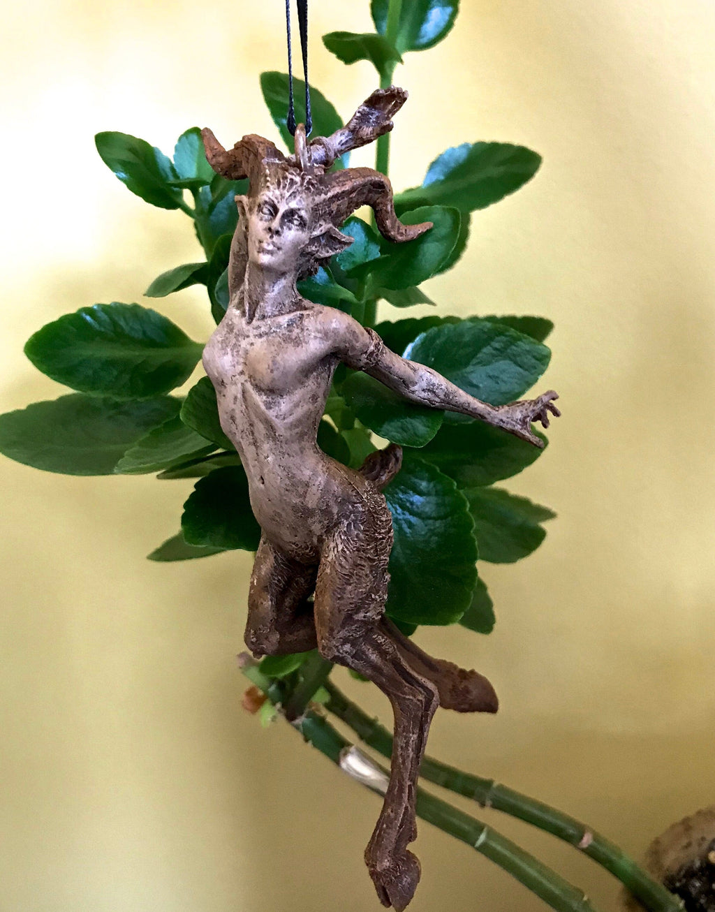 Faun Ornament, Hand Painted Resin Sculpture | Mythical Forest Creature Figurine | Woodland Female Satyr Ornament for Fantasy Art Decor