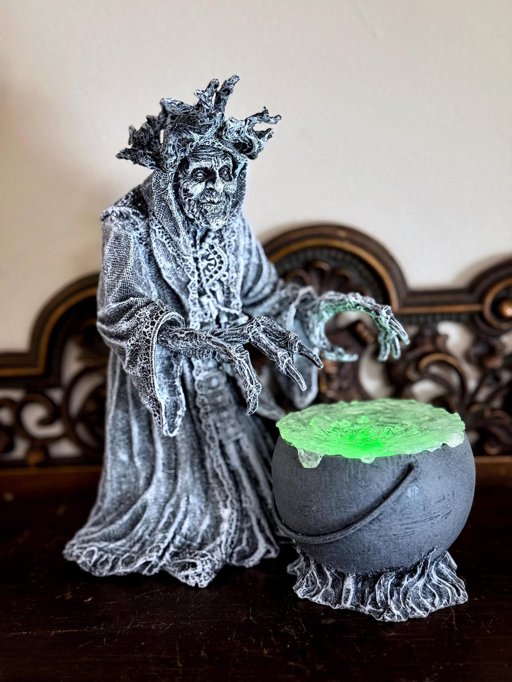 Gryla the Witch Statue, Hand Painted Resin Sculpture | Rustic Folklore Crone Figurine | Spooky Home Decor for Halloween Dark Christmas