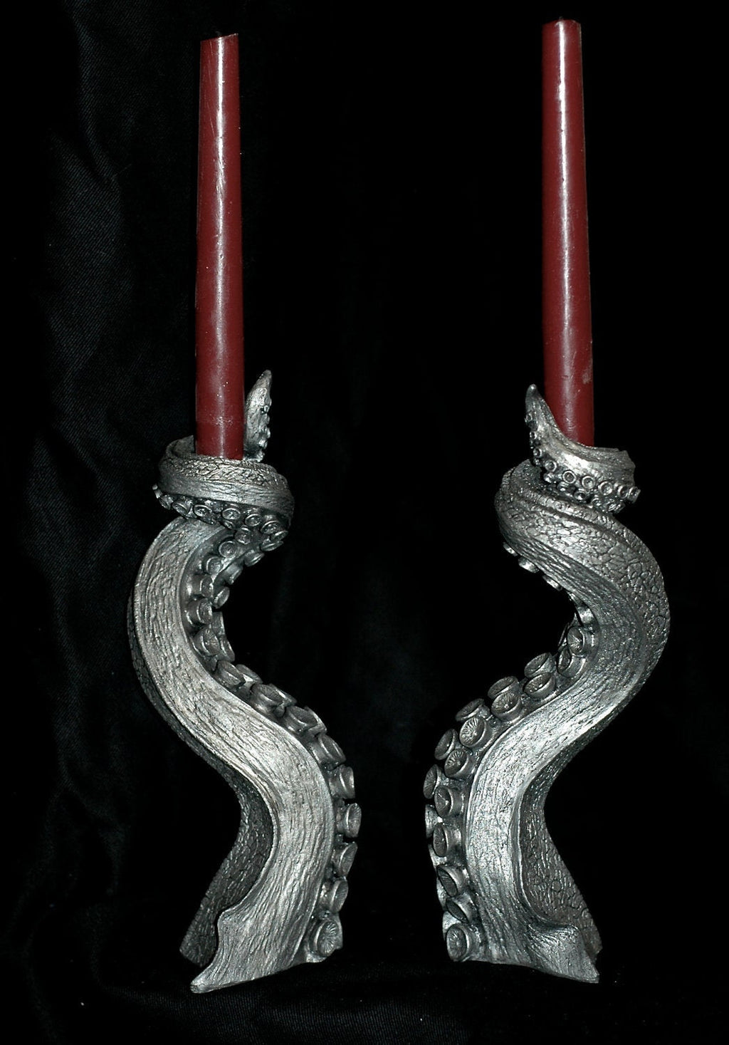 Pair ofTentacle Candlestick Holders, Pewter Finish