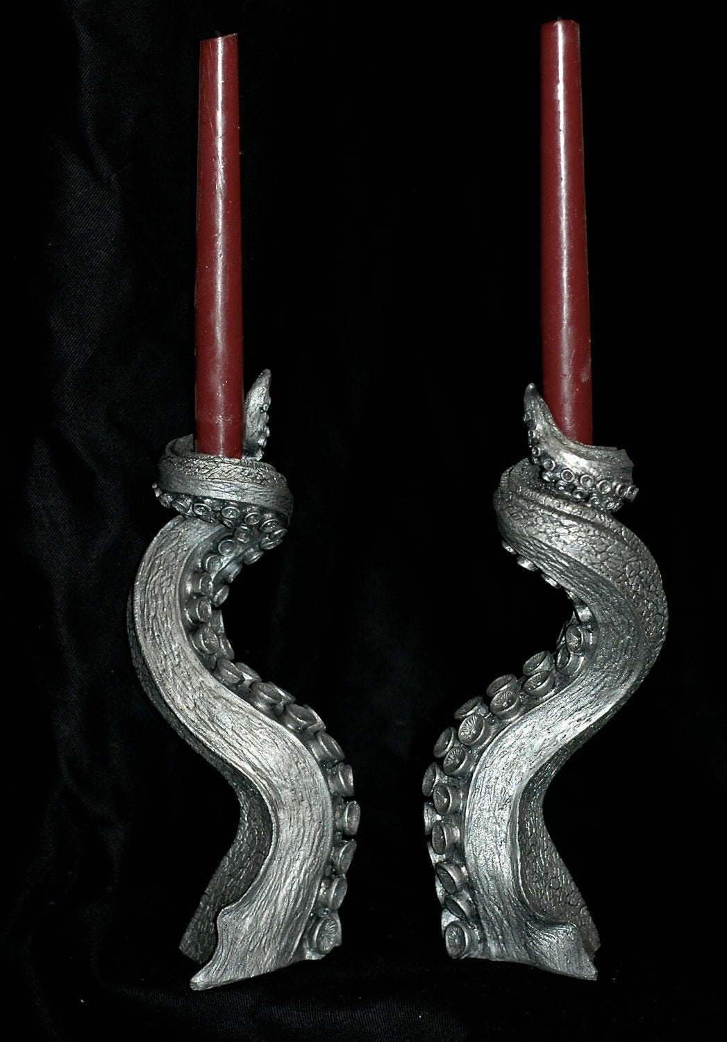 Pair ofTentacle Candlestick Holders, Pewter Finish