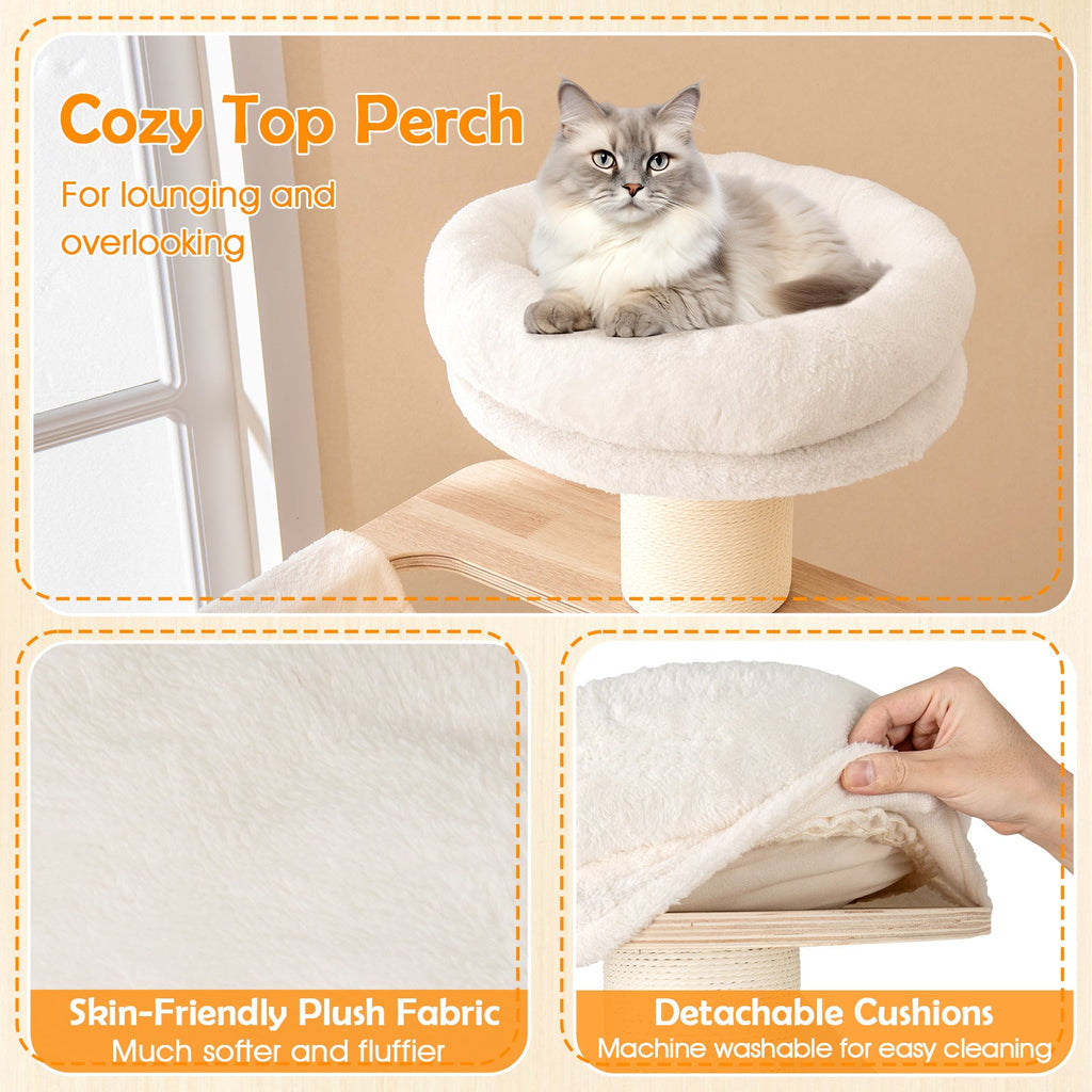 69 Inches Tall Cat Tree with Cozy Top Perch and Washable Plush Cushions