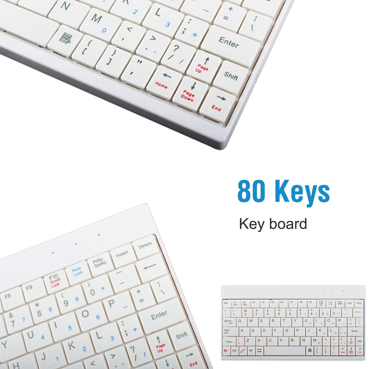 80 Keys Wired Keyboard Mini USB Connector Keyboard Portable Durable Keyboard w/ Carry Bag Tablet Stand for Android Window Tablet