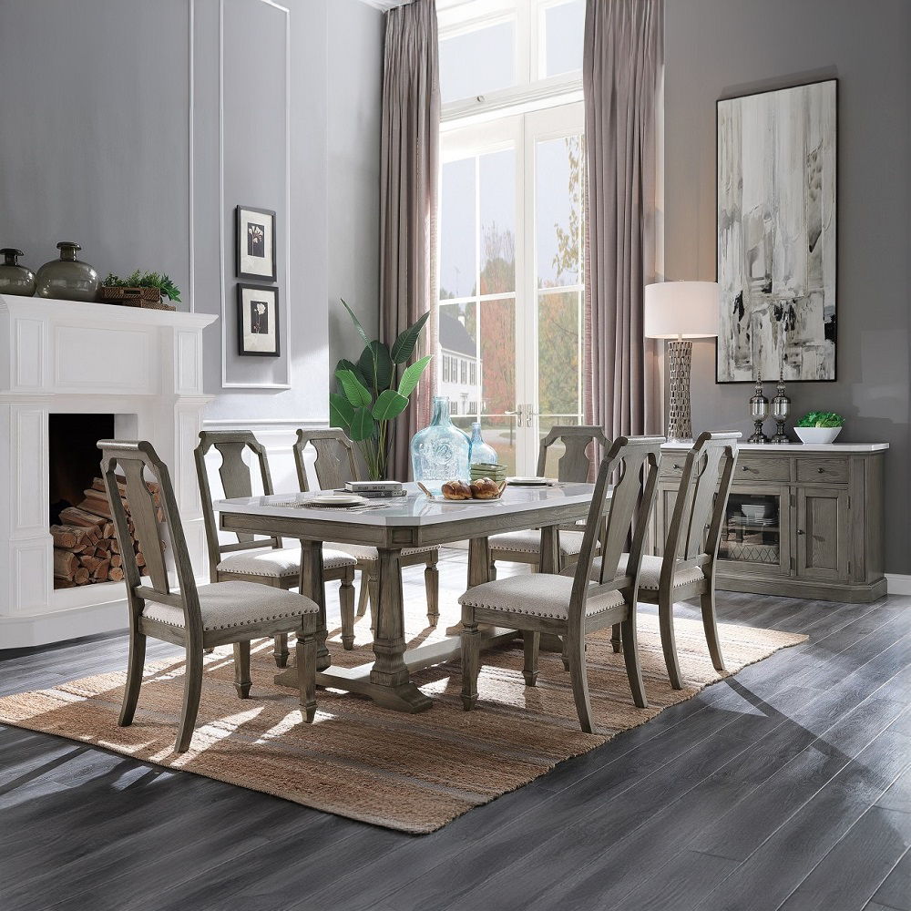 Zumala - Side Chair (Set of 2) - Beige Linen & Weathered Oak