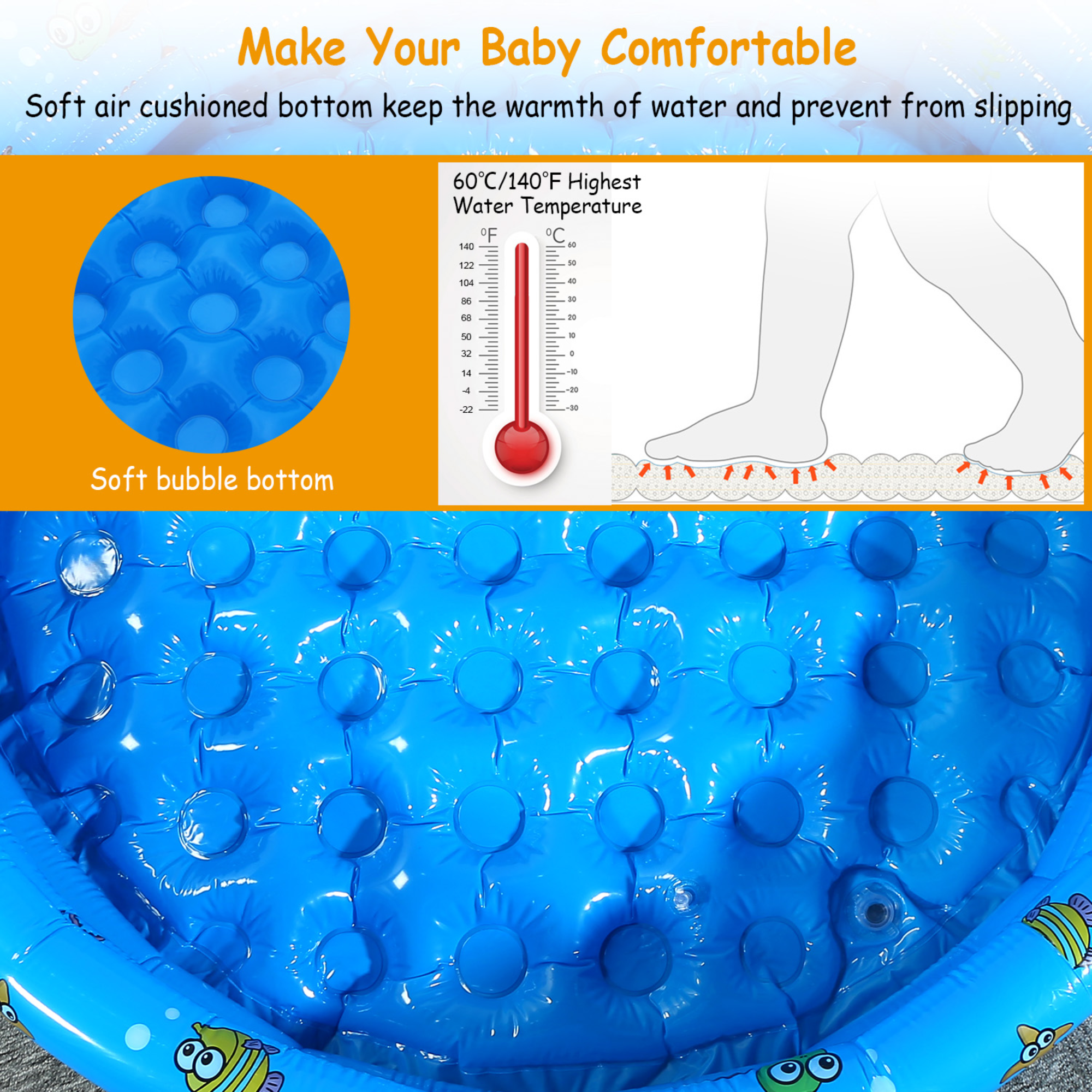 51x13Ó Inflatable Swimming Pool Blow Up Family Pool For 3 Kids Foldable Swim Ball Pool Center w/ 4 Valves Bottom Water Drain Plug For Indoor Backyard
