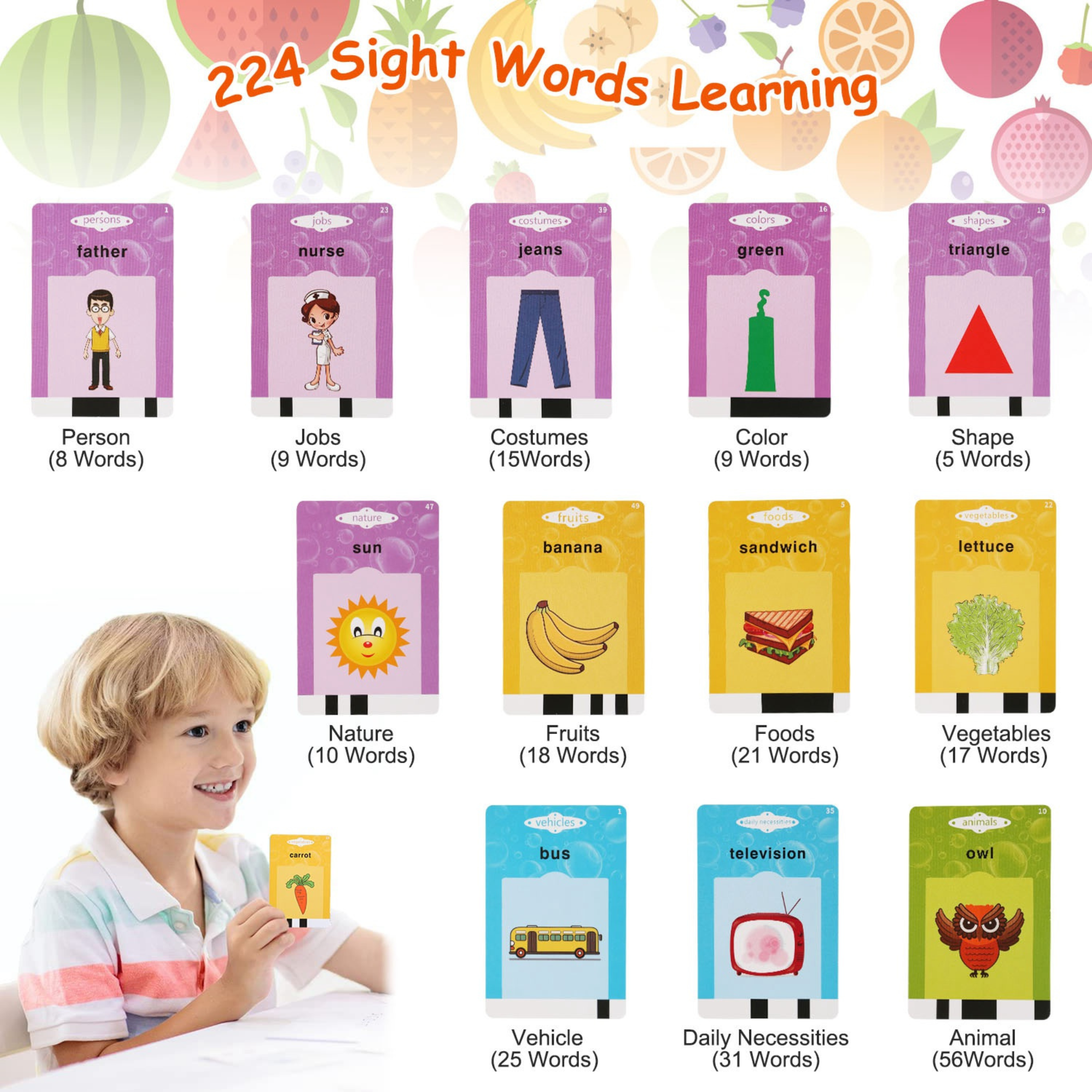 224 Words Kid Flash Talking Cards 112 Card Electronic Cognitive Audio Toddler Reading Machine Animal Shape Color Repeated Learning Cards English For C