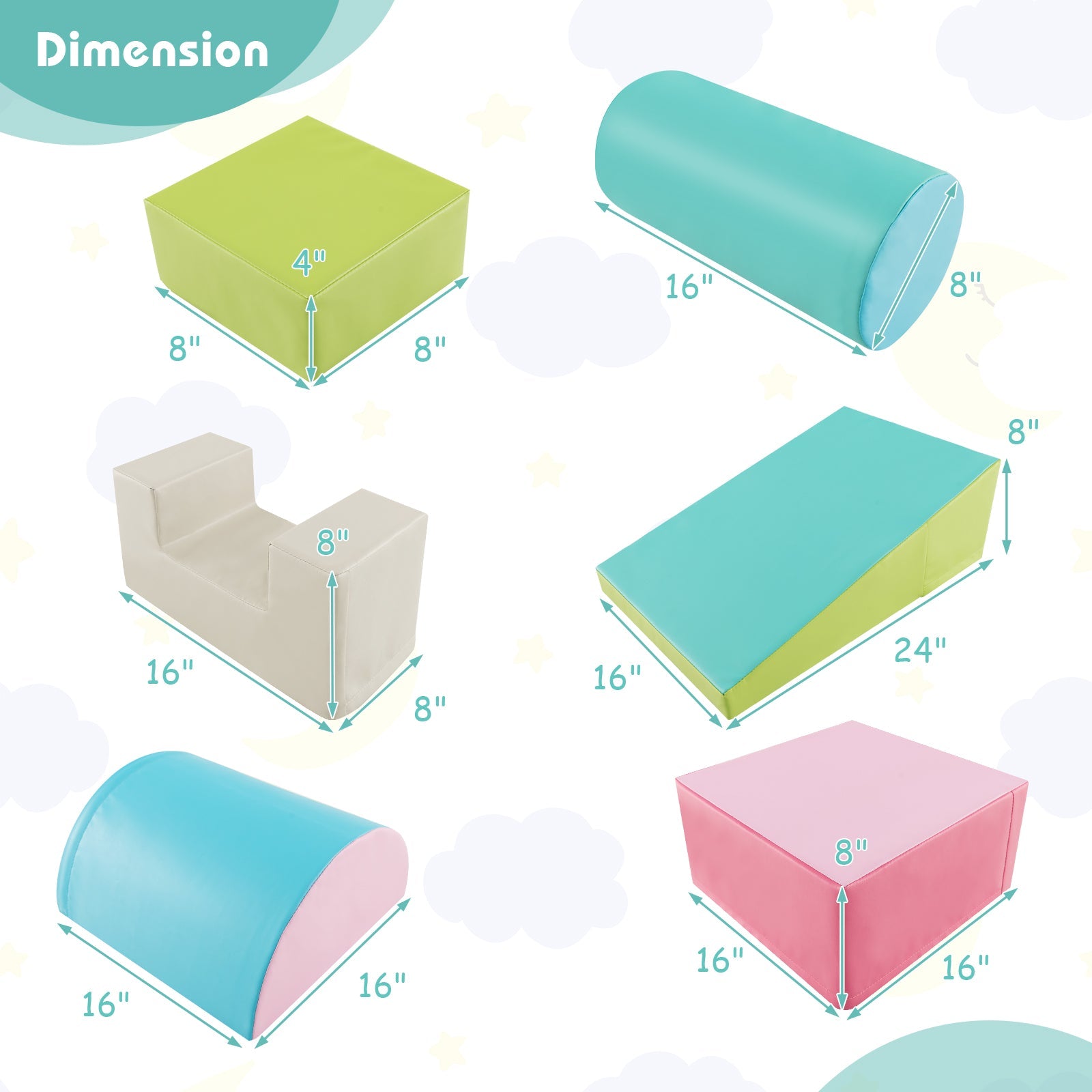 6 Pieces Foam Climbing Blocks Indoor Climb and Crawl Activity Playset with Rectangles-Green