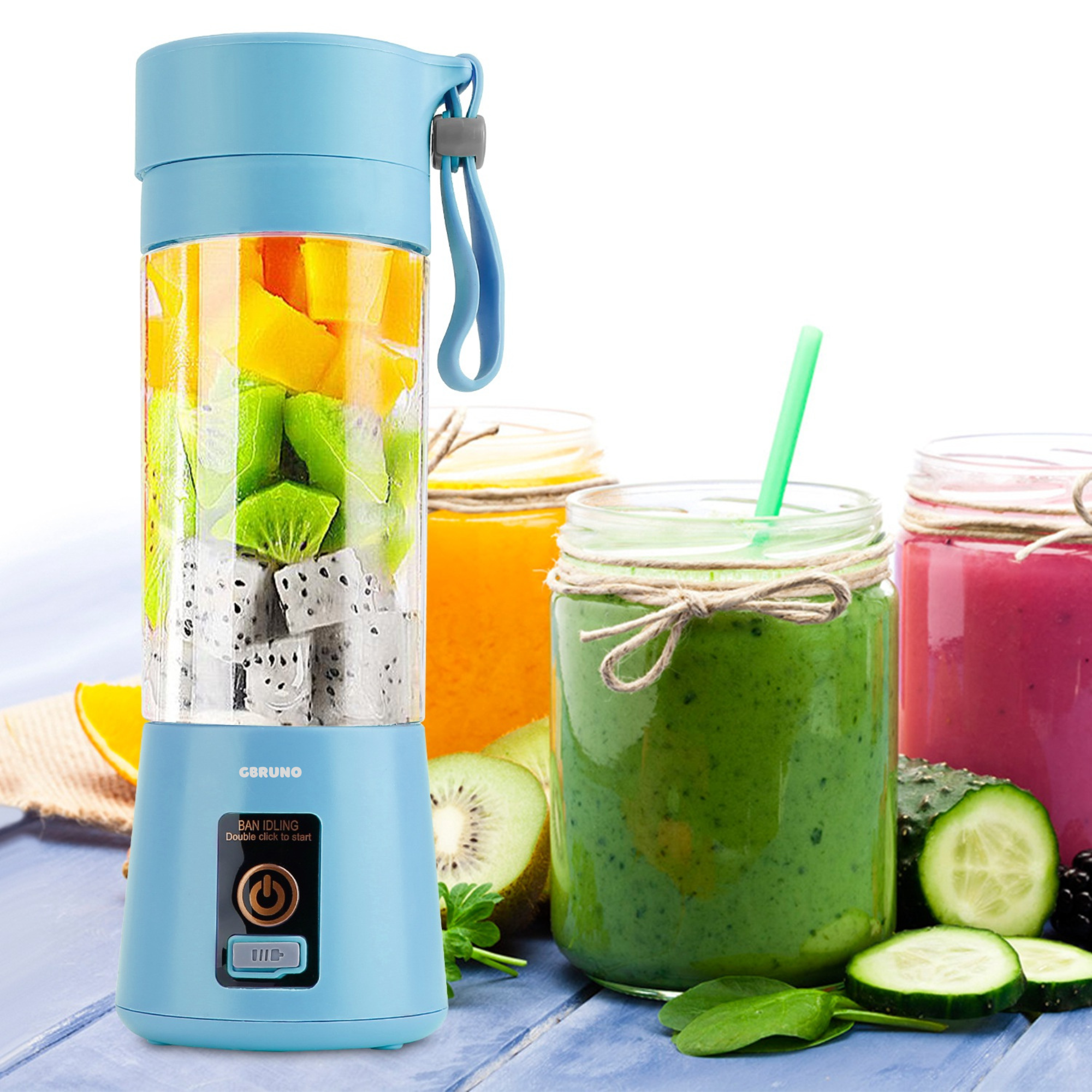 Portable Juicer Blender USB Rechargeable Juicer Cup Fruit Baby Food Mixing Machine w/ 6 Blades Powerful Motor