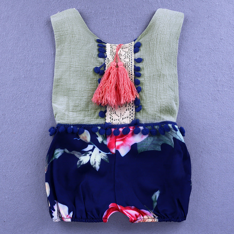 Baby Romper Floral Tassels Sleeveless Backless Jumpsuit for Newborn Baby Girl