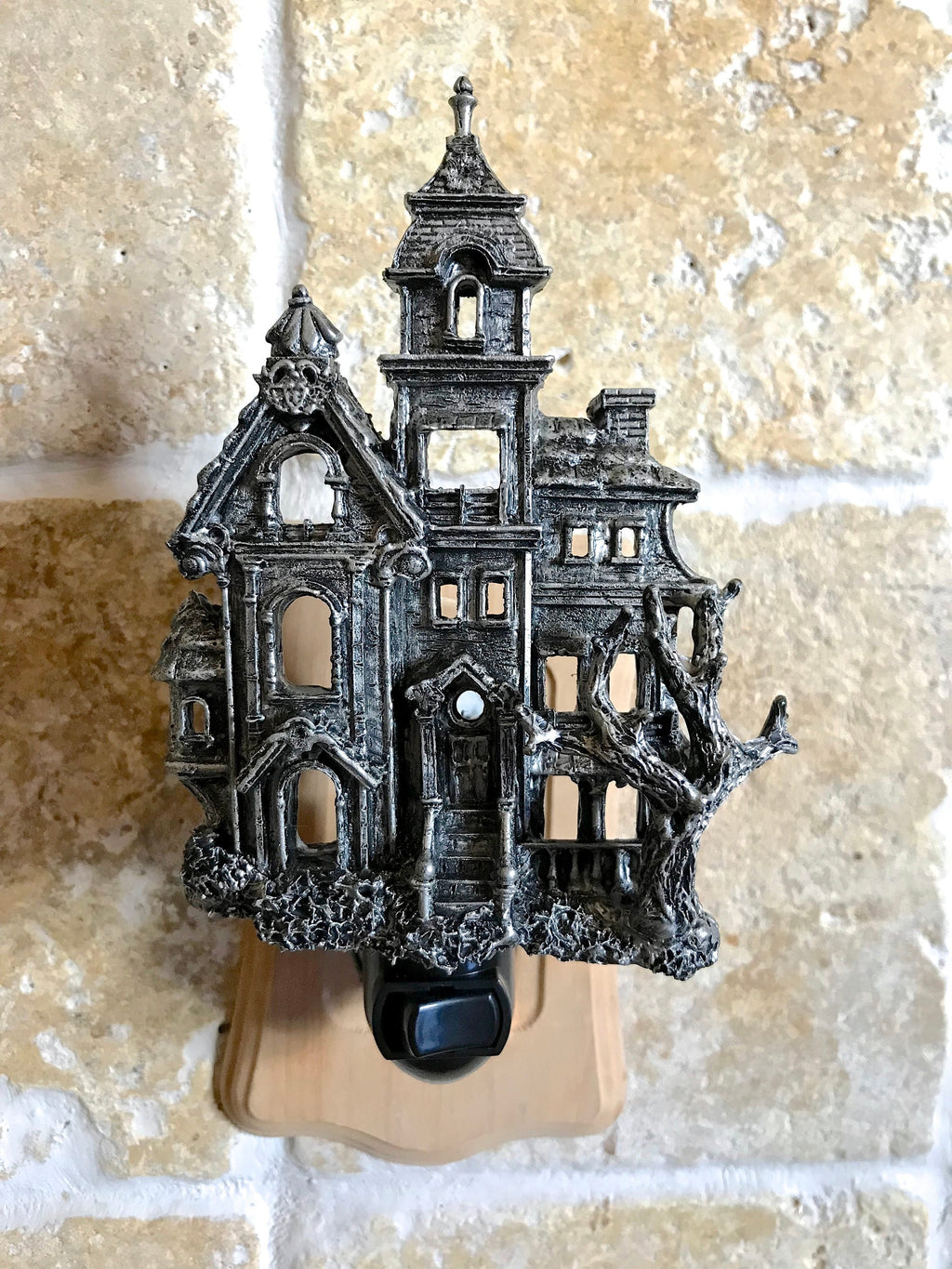 Haunted Mansion Nightlight, Hand Painted Resin Sculpture | Victorian Gothic Night Light | Ghost House Lighting for Gothic Fantasy Home Decor