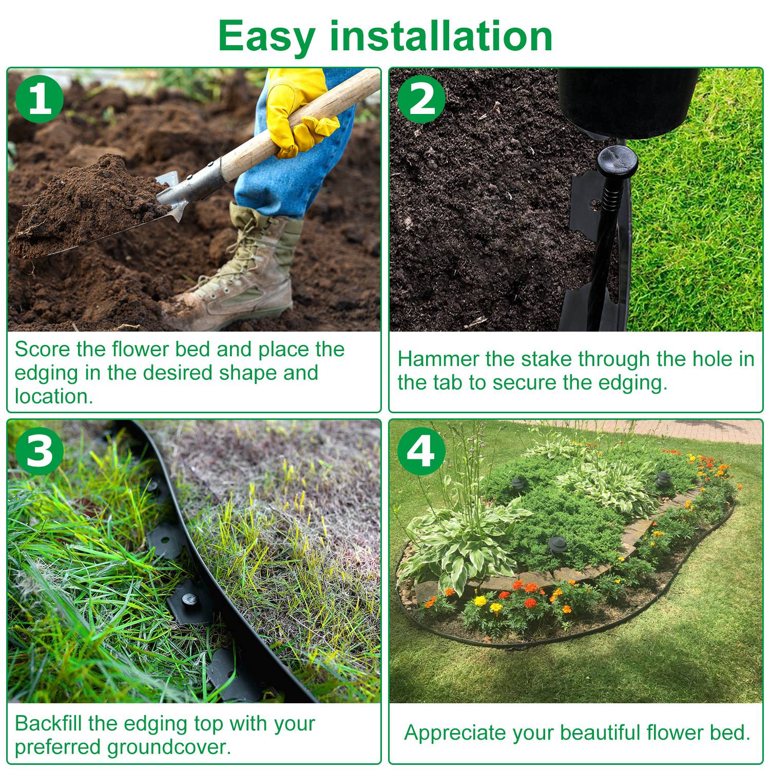 32.8FT Non-Digging Plastic Garden Edging Kit Plastic Garden Border with 30 Spikes 2In Tall Border Edging for Garden Lawn Yard Flower Beds