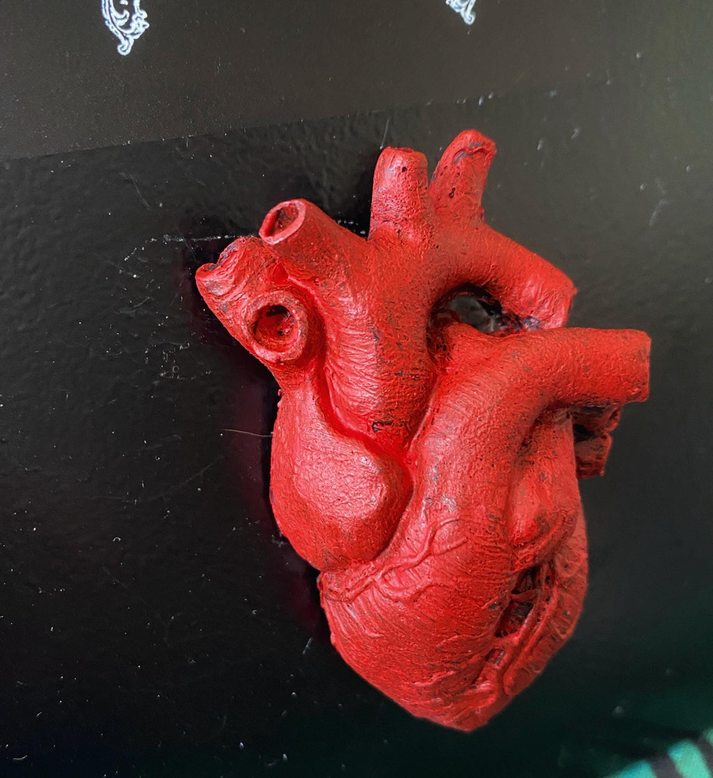 Anatomical Heart Magnet, Hand Painted Resin Sculpture | Gothic Fantasy Decor | Heart Magnet for Fantasy and Gothic Decor