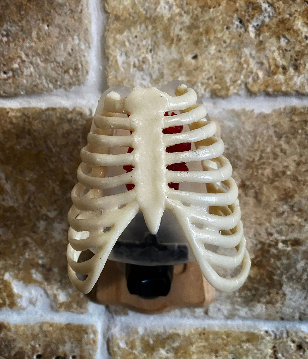 Rib Cage and Heart Nightlight, Hand Painted Resin Sculpture | Gothic Night Light |  Human Anatomy Lighting for Gothic Fantasy Home Decor