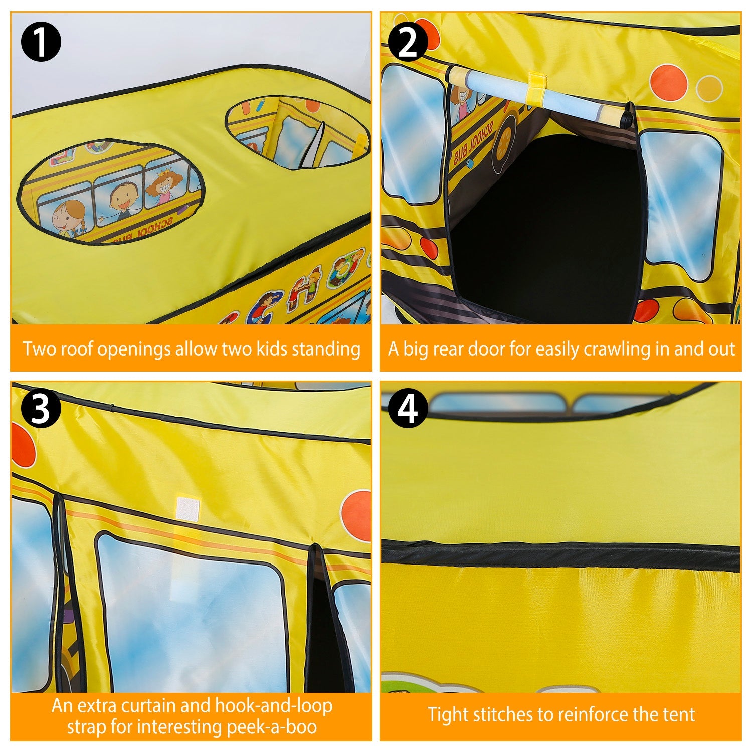 Kids Play Tent Foldable Pop Up School Bus Tent Portable Children Baby Play House W/ Carry Bag For Indoor Outdoor Use