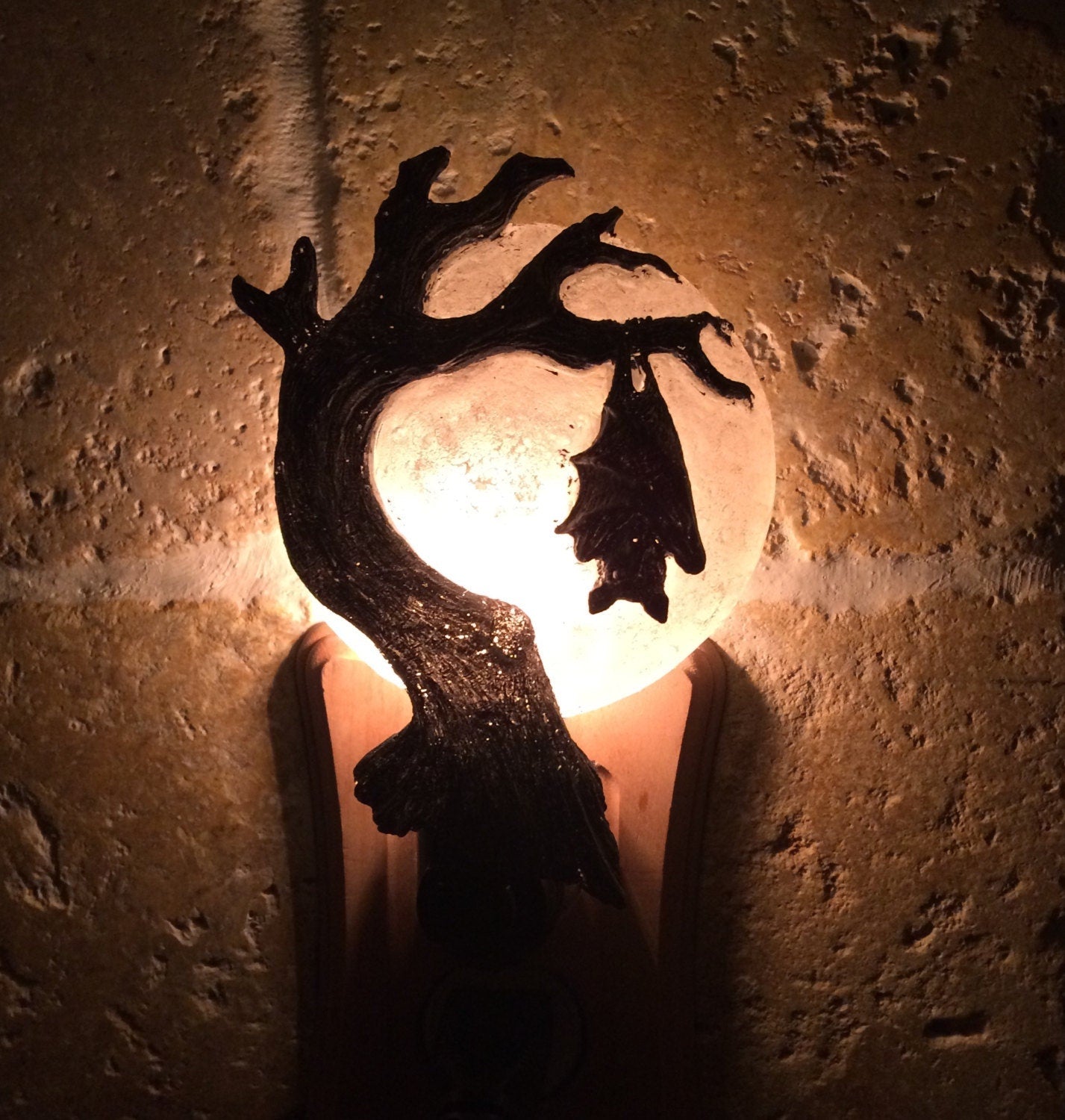 Hanging Bat Nightlight, Hand Painted Resin Sculpture