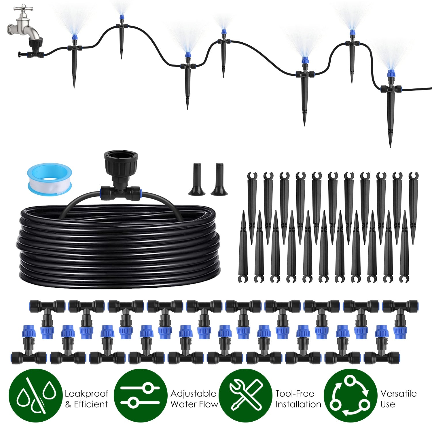 75FT Mist Drip Irrigation System with Adjustable Misting Nozzle Quick Connect Automatic Garden Watering System for Garden Lawn Patio Flower Bed