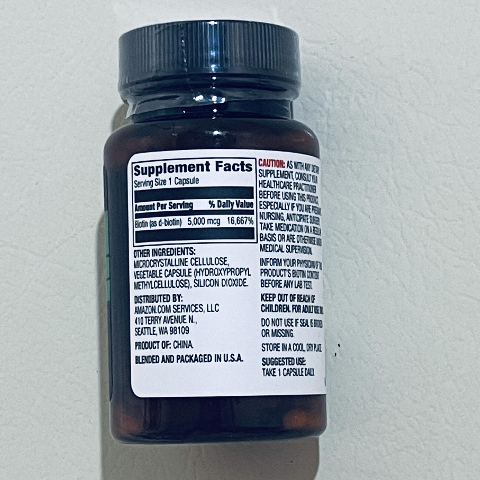 Amazon Elements Biotin 5000 mcg Dietary Supplement, 130 Capsules EXP 3/2027
