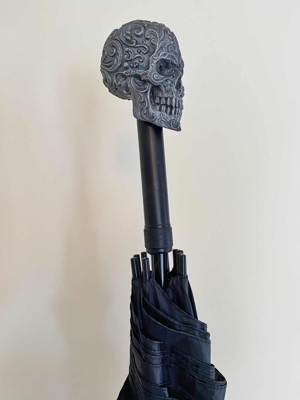 Ornate Skull Umbrella, Hand Sculpted Resin | Victorian Gothic Umbrella/Parasol | Fantasy Cosplay Fantasy Skull Umbrella, Gothic Accessory