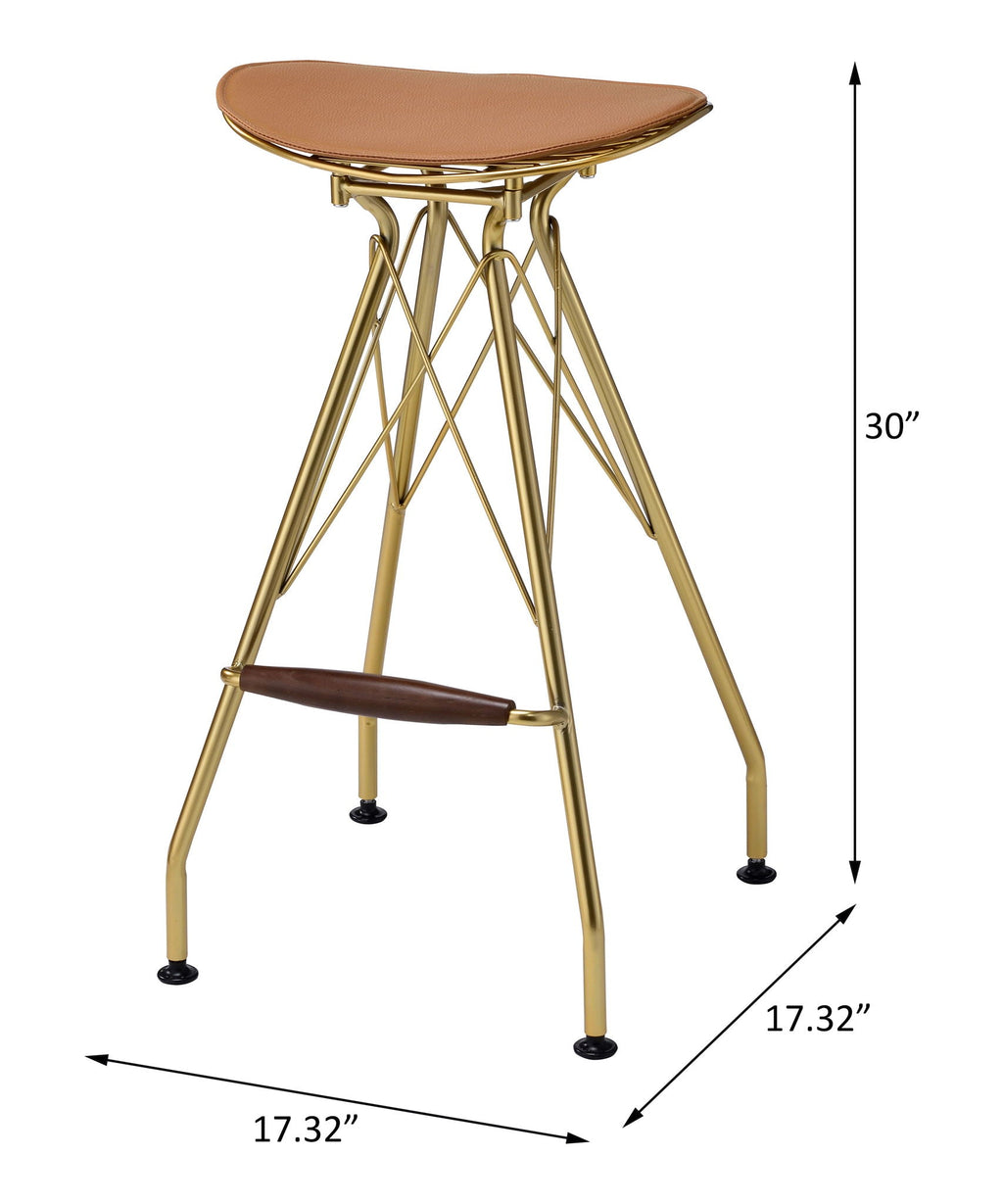 Dragea - Bar Stool (Set of 2) - Whiskey Synthetic Leather & Gold