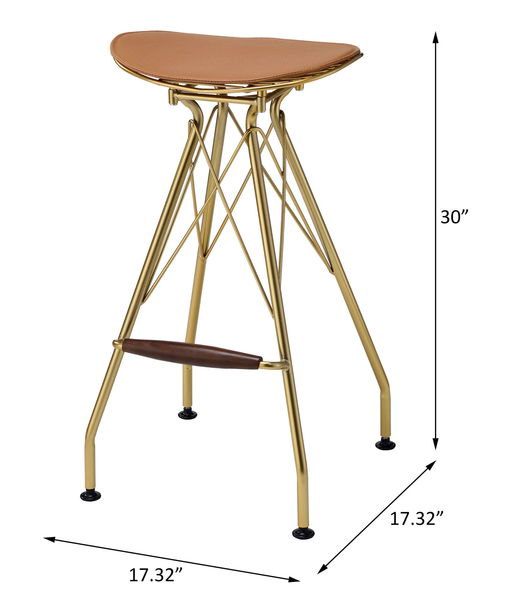 Dragea - Bar Stool (Set of 2) - Whiskey Synthetic Leather & Gold