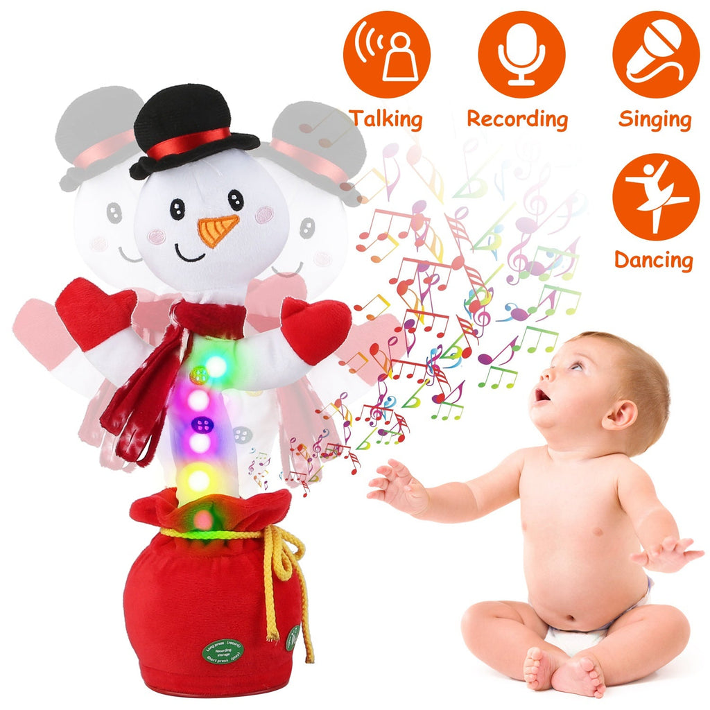 Kid Electric Dance Toy Christmas Elk Snowman Senior Penguin Plush Toy Interactive Sing Song Whirling Mimicking Recording Light up Toy