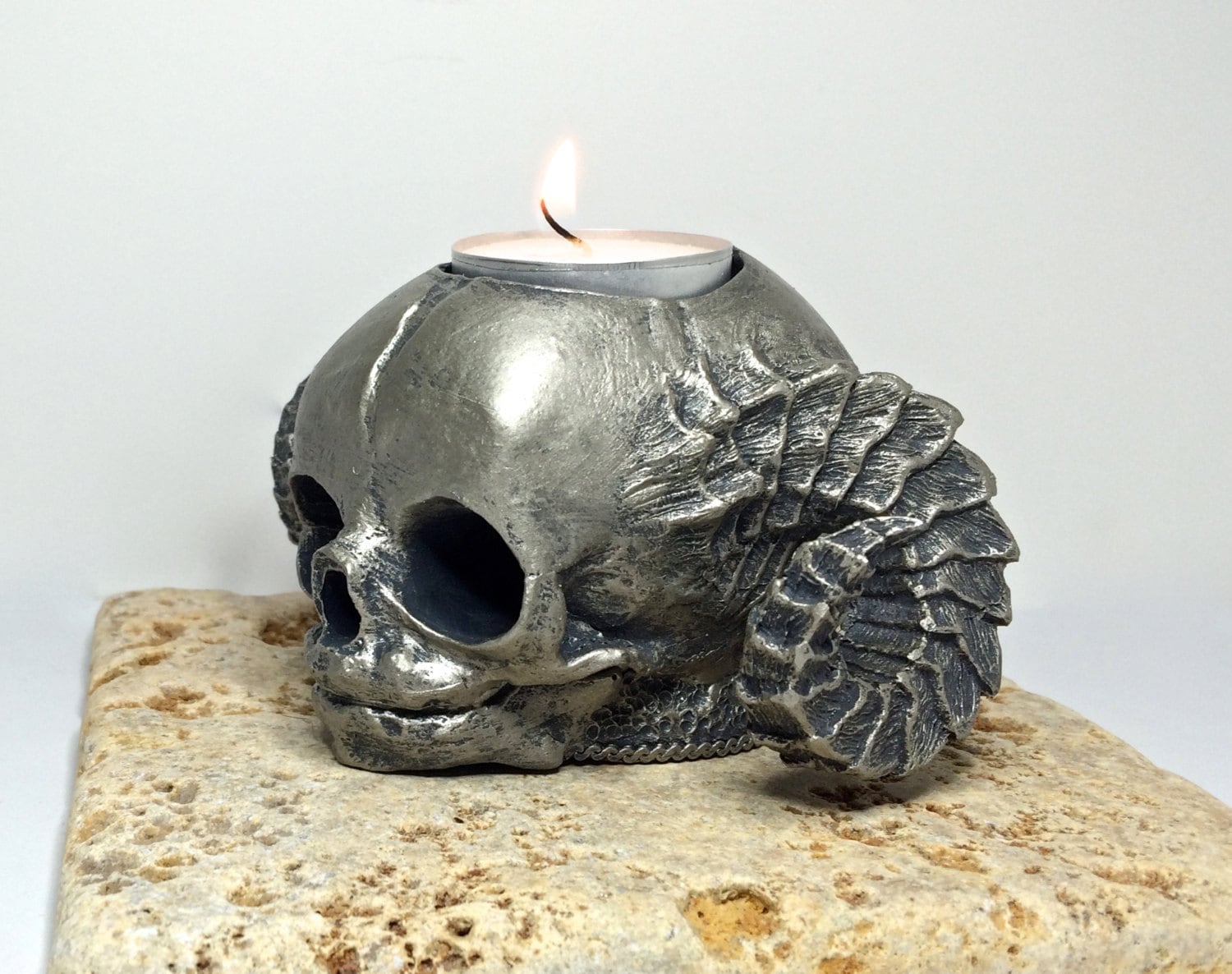 Satyr Fetal Skull Tea Light Holder, Hand Sculpted Resin Sculpture |Spooky Gothic Demon Skull Candle for Halloween Gift and Gothic Home Decor