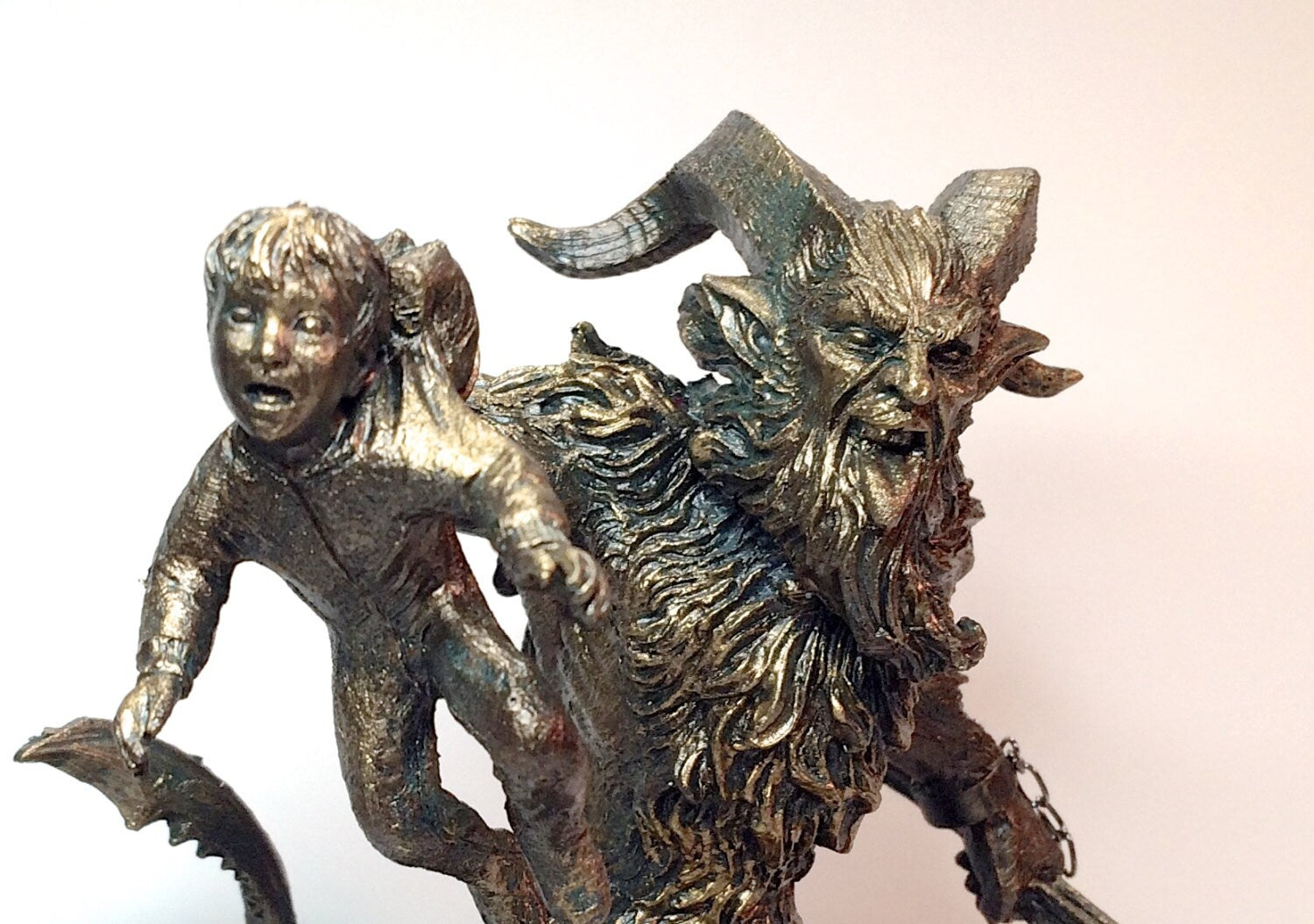 Krampus III Statue, Hand Painted Resin Sculpture, Bronze Finish |Mythical Creature Figurine |Dark Christmas Demon, Gothic Folklore Decor