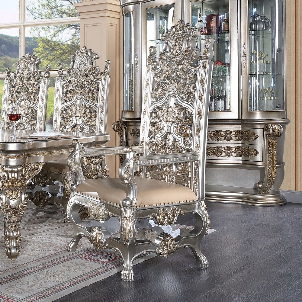 Danae - Arm Chair (Set of 2) - Synthetic Leather , Champagne & Gold