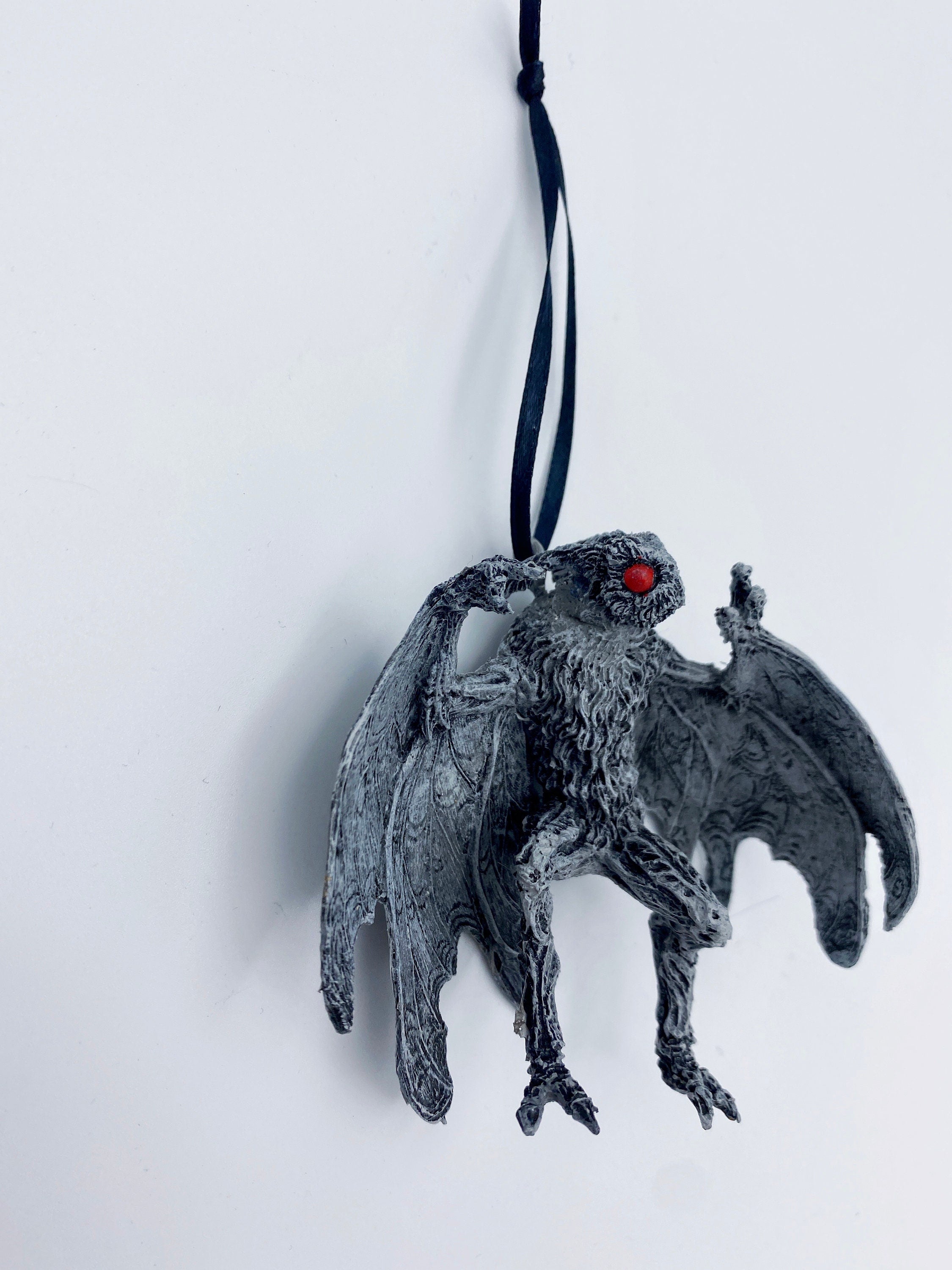 Mothman Ornament, Hand Painted Resin Sculpture | Cryptozoology Creature Figurine | Urban Legend Moth Man Monster Ornament, Horror Art Decor