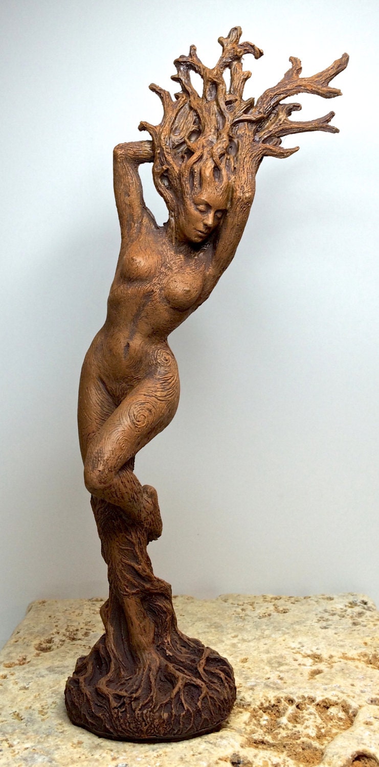Dryad Statue, Hand Painted Resin Sculpture | Mythical Forest Creature Figurine | 8” Woodland Goddess Altar Statue for Nature Lovers