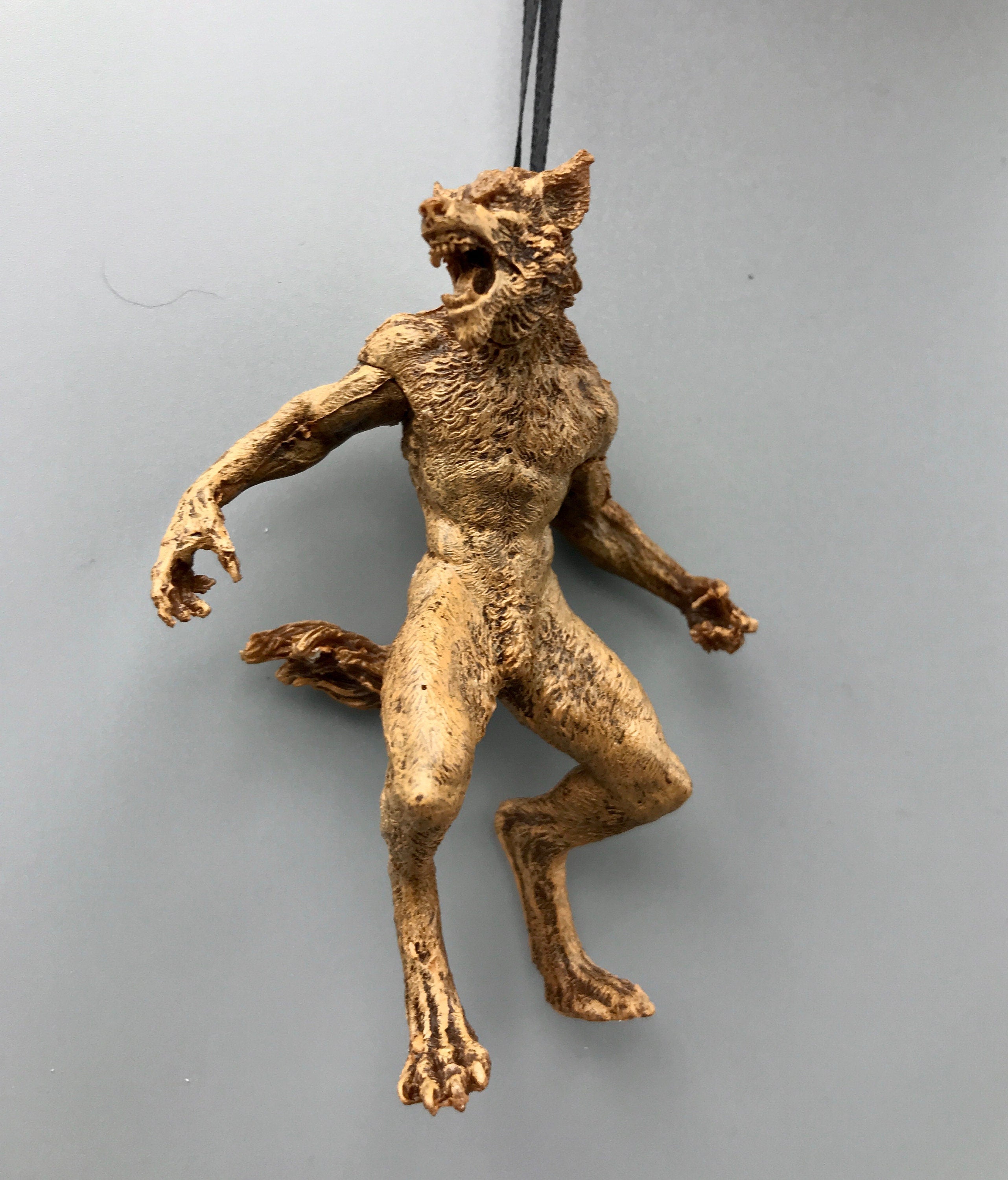 Werewolf Ornament, Brown, Hand Painted Resin Sculpture | Gothic Halloween Legendary Monster | Dark Folklore for Spooky Holiday Ornament