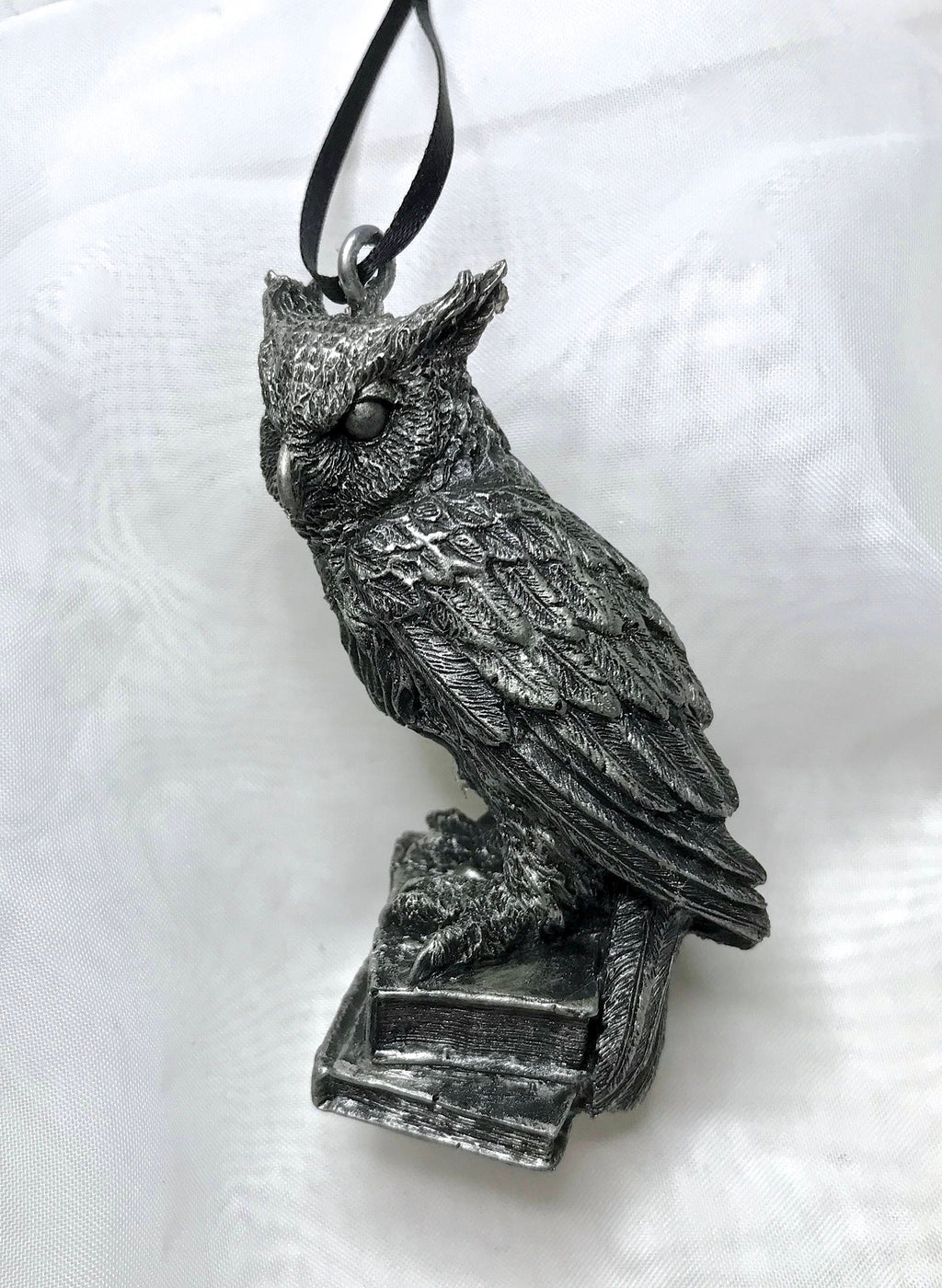 Horned Owl: Witch’s Familiar Ornament, Hand Painted Resin Sculpture | Pagan Folklore Owl Figurine | Witchy Ornament for Gothic Holiday Decor
