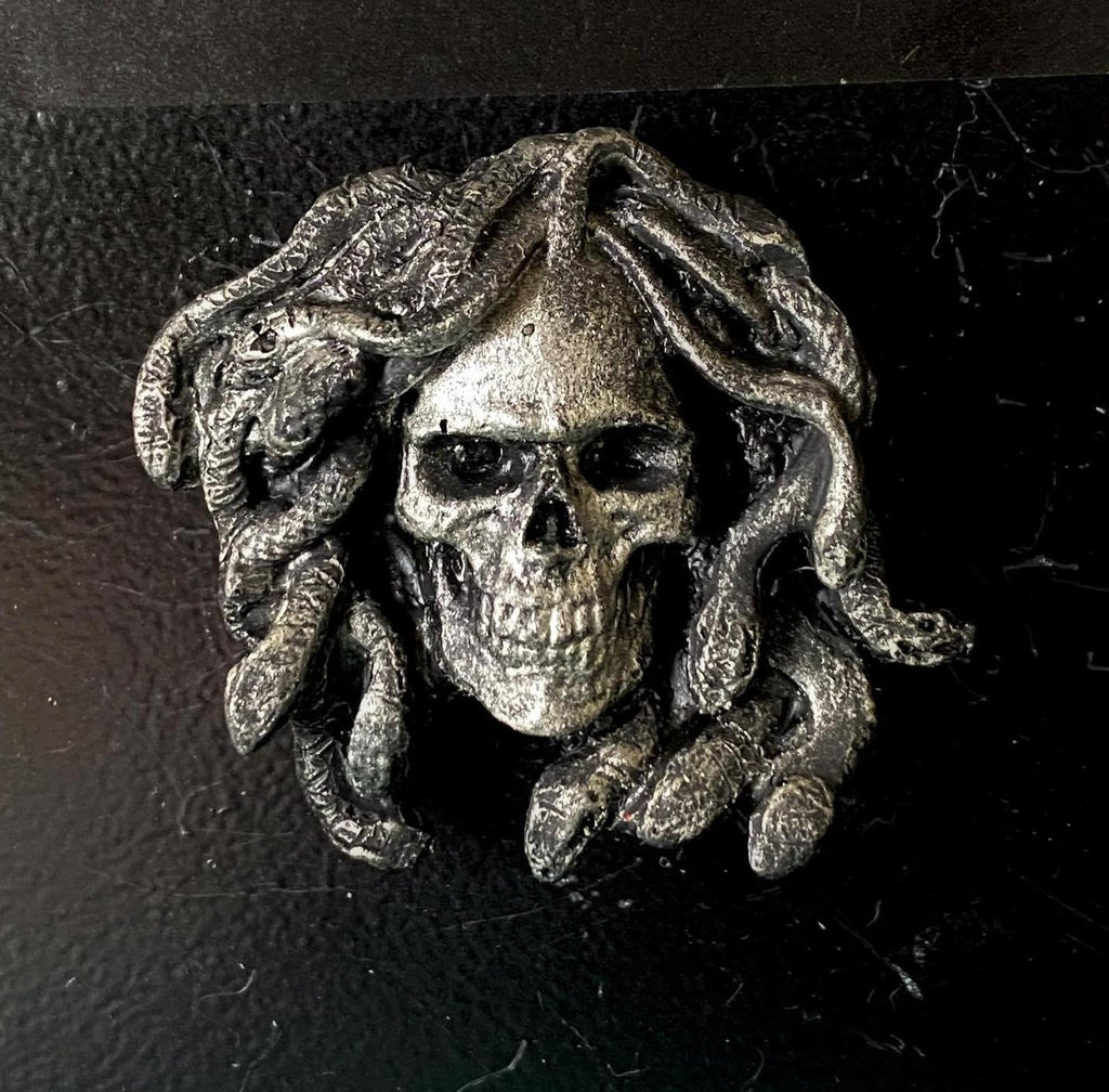 Medusa Skull Magnet, Hand Painted Resin Sculpture | Mythic Fantasy Decor | Medusa Skull Magnet for Fantasy and Gothic Decor