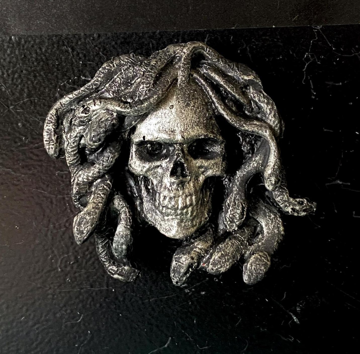 Medusa Skull Magnet, Hand Painted Resin Sculpture | Mythic Fantasy Decor | Medusa Skull Magnet for Fantasy and Gothic Decor